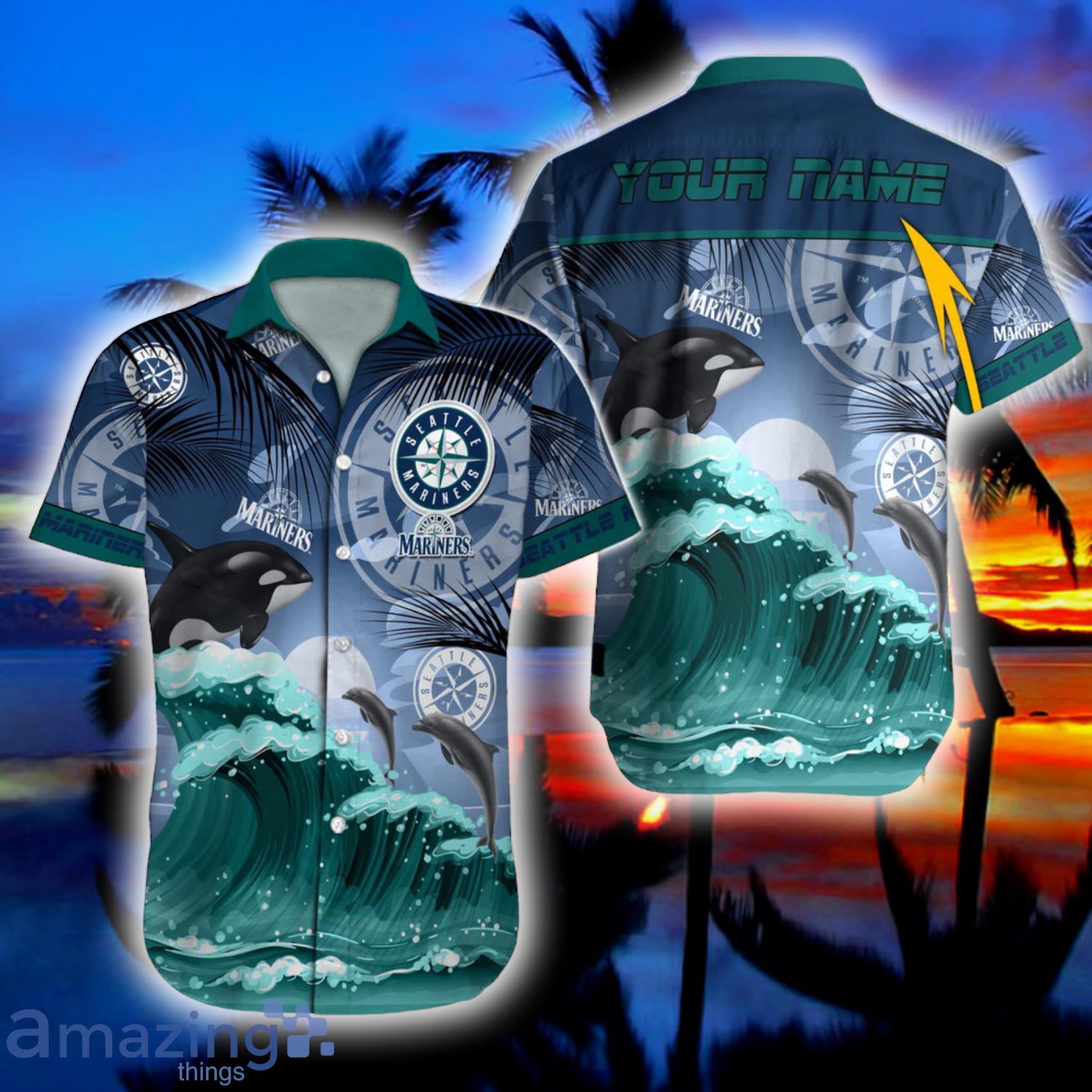 Seattle MarinersMLB Custom Name Cute  Dolphin Ocean And Sky Hawaiian shirt Product Photo 1