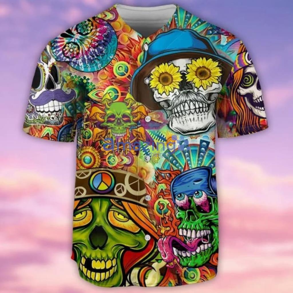 Skull Life Style Hippie Baseball Jersey Shirt Product Photo 1