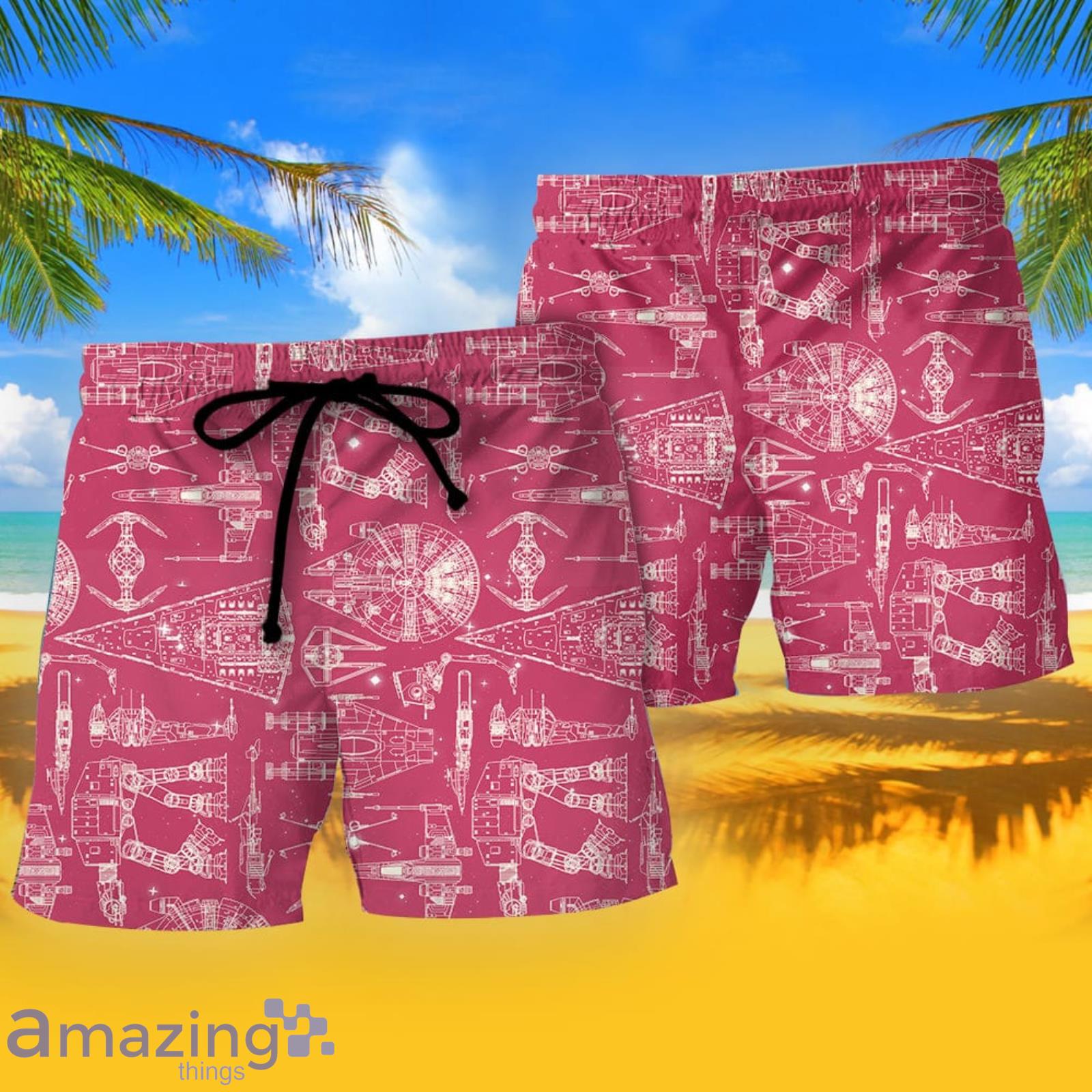 Space Ships Starwars Pink Summer Gift Beach Shorts image Space Ships Starwars Pink Summer Gift Beach Shorts Product Photo 2