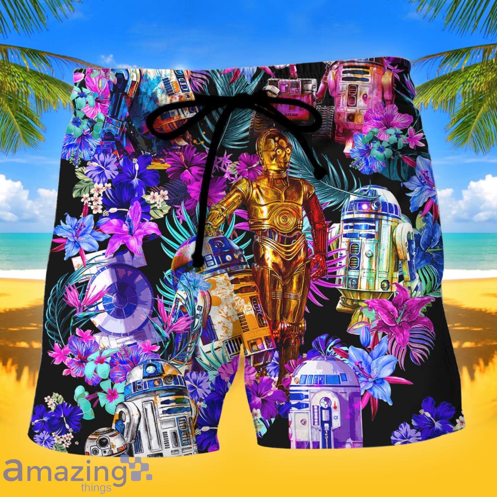 Special Starwars R2-D2 With Friends Synthwave Summer Gift Beach Shorts Product Photo 1