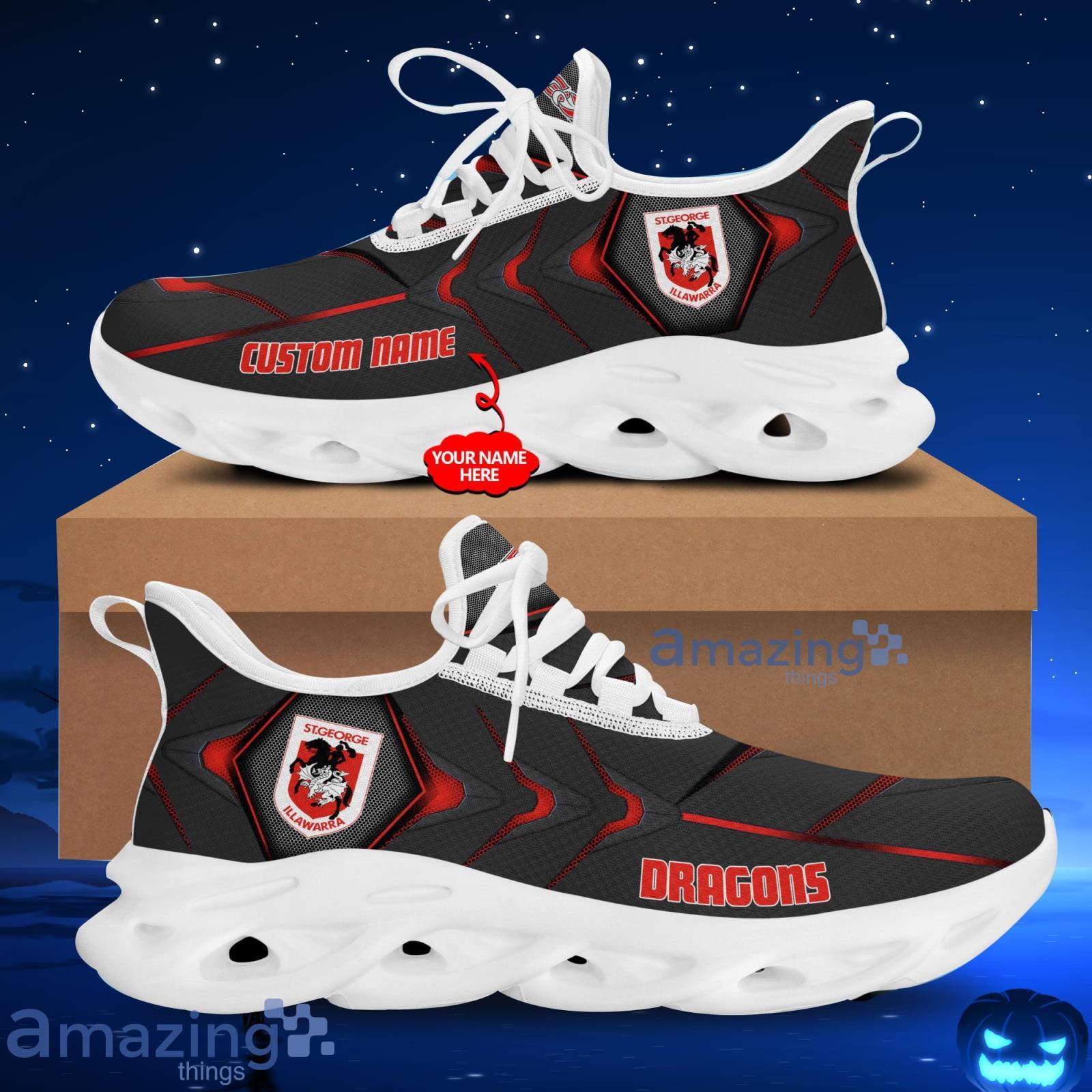 St George Illawarra Dragons NRL Running Sneakers Men And Women Max Soul Shoes Custom Name Product Photo 1