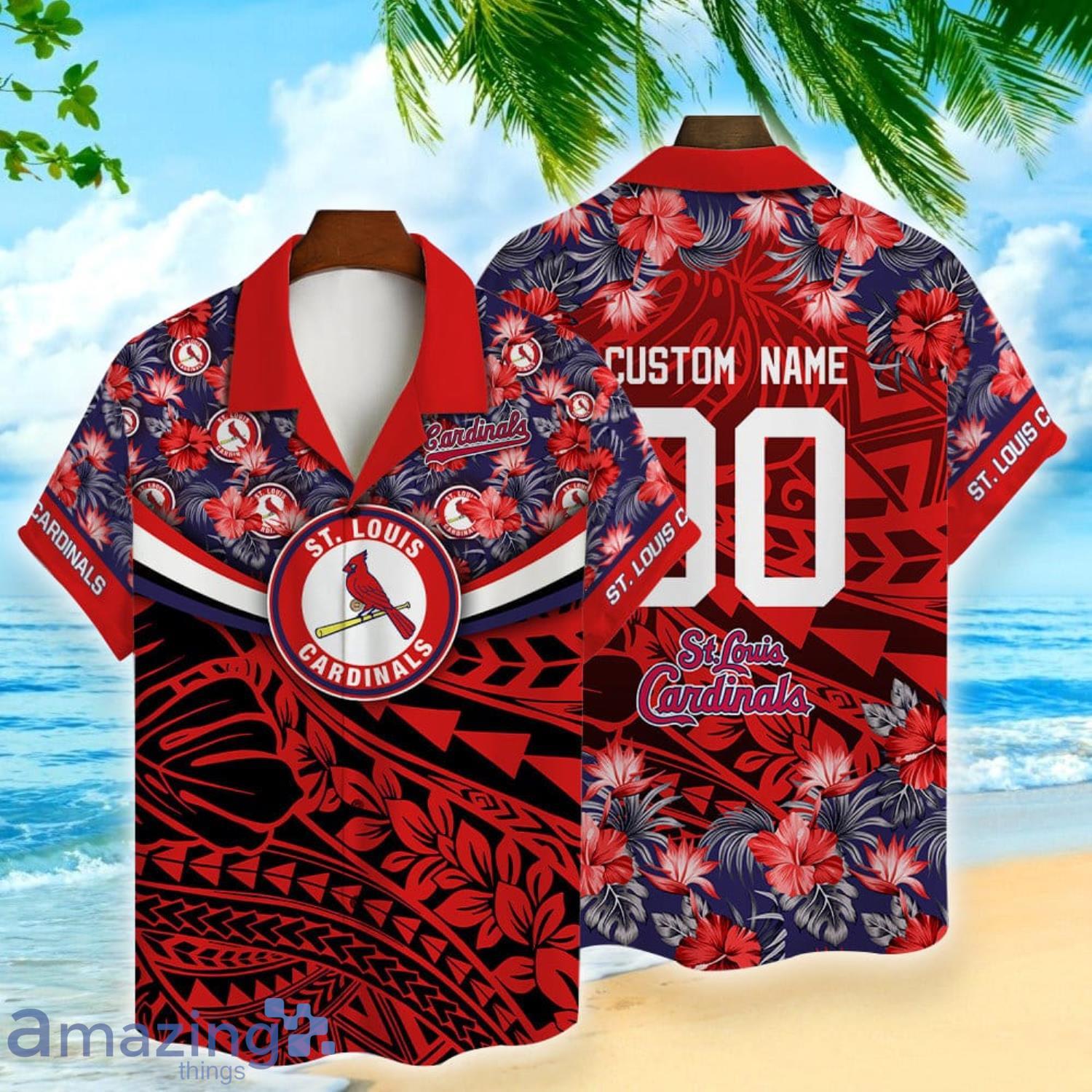 St. Louis Cardinals Polynesian Flower Pattern Hawaiian Shirt Custom Name And Number For Fans Product Photo 1