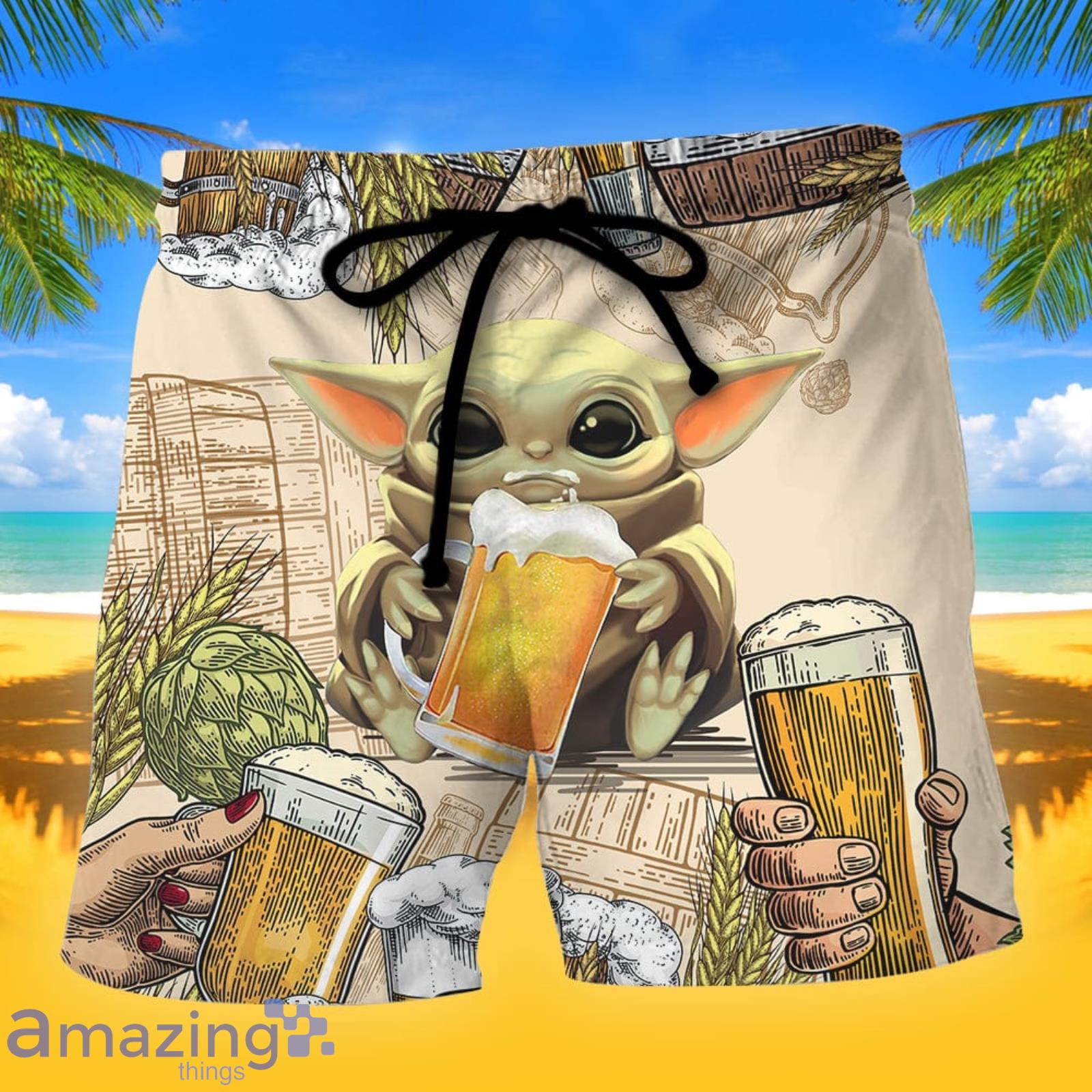 Starwars Baby Yoda And Beer Wheat Summer Gift Beach Shorts Product Photo 1