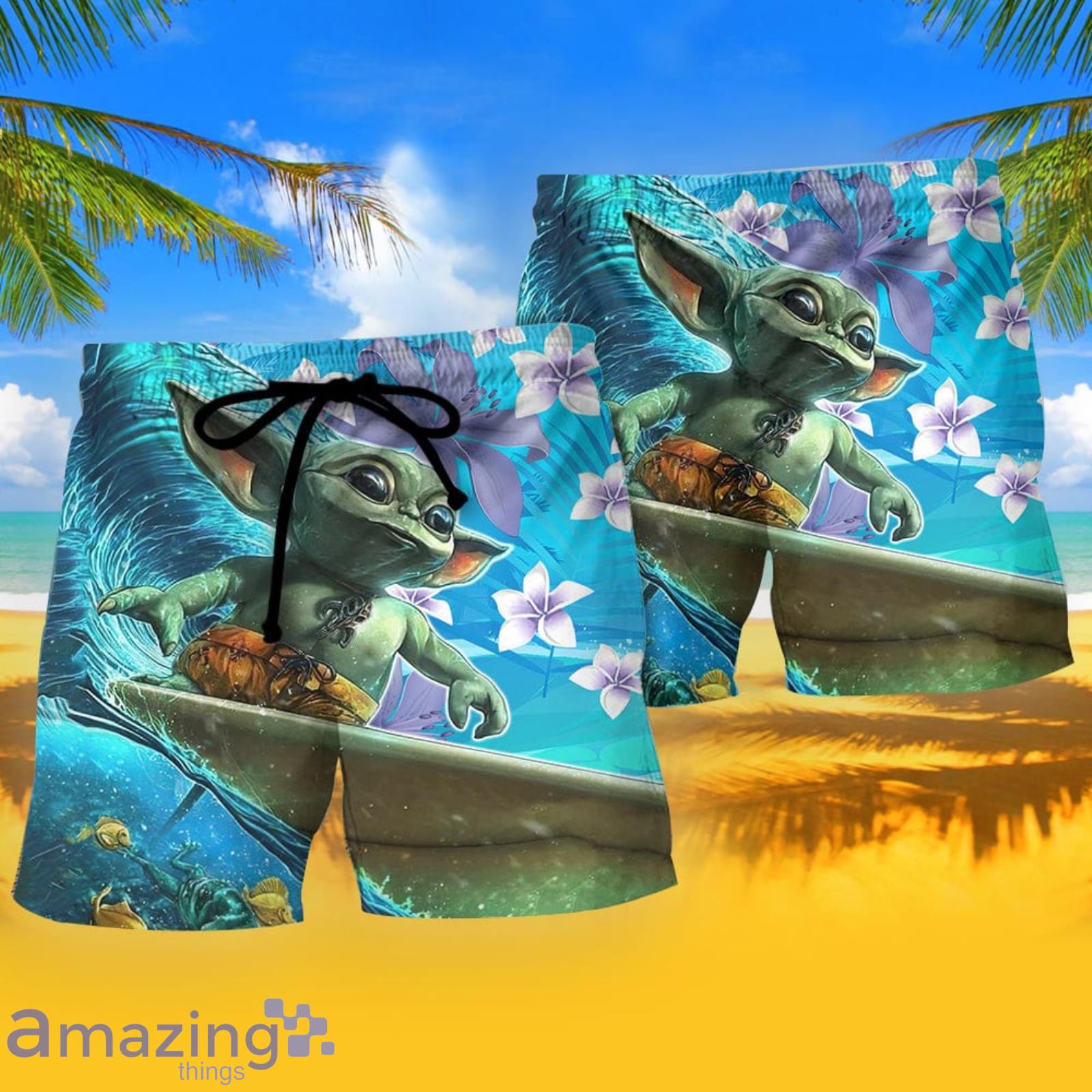 Starwars Baby Yoda Surfing Summer Gift Beach Shorts image Starwars Baby Yoda Surfing Summer Gift Beach Shorts Product Photo 2