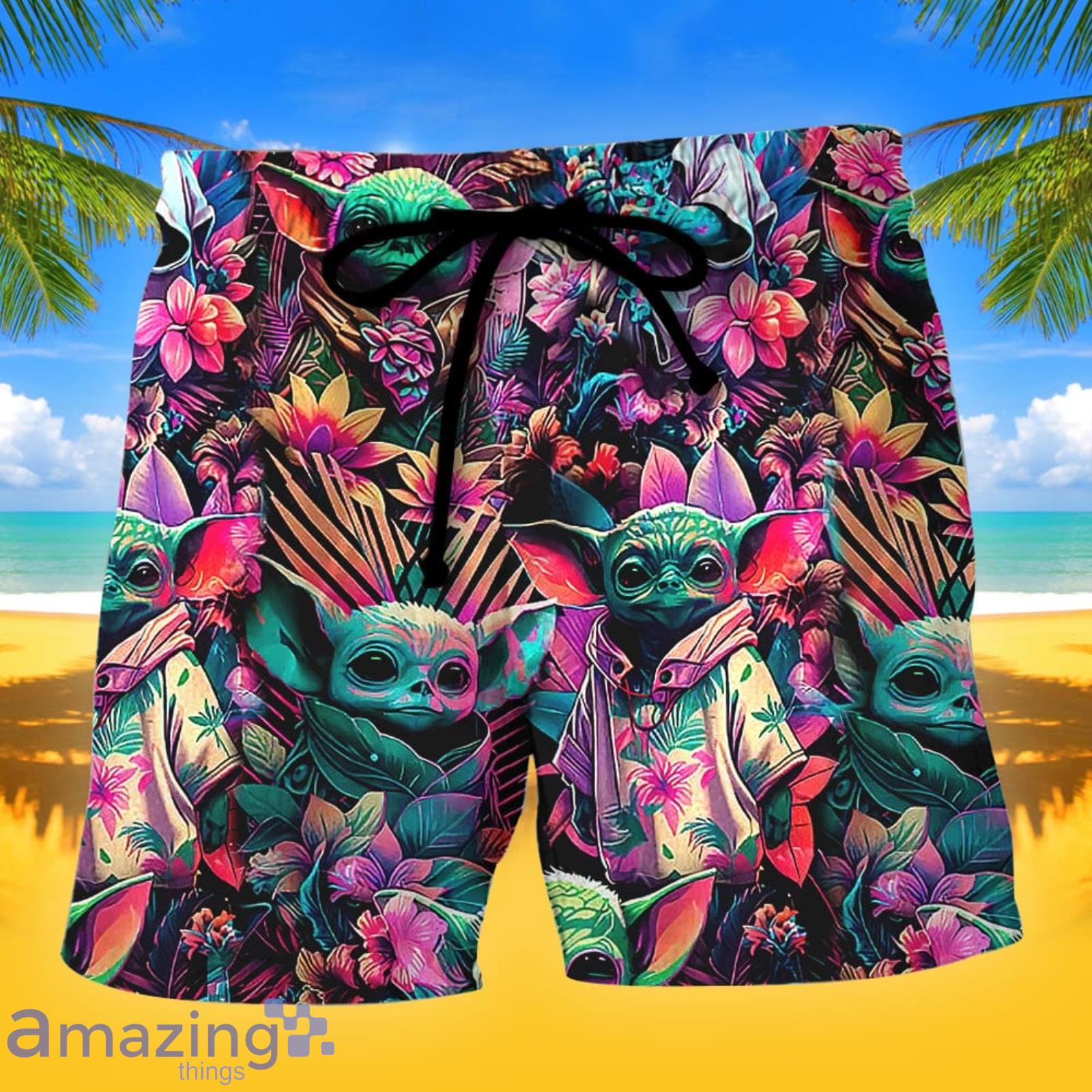 Starwars Baby Yoda Synthwave Cool Summer Gift Beach Shorts Product Photo 1 Starwars Baby Yoda Synthwave Cool Summer Gift Beach Shorts Product Photo 1