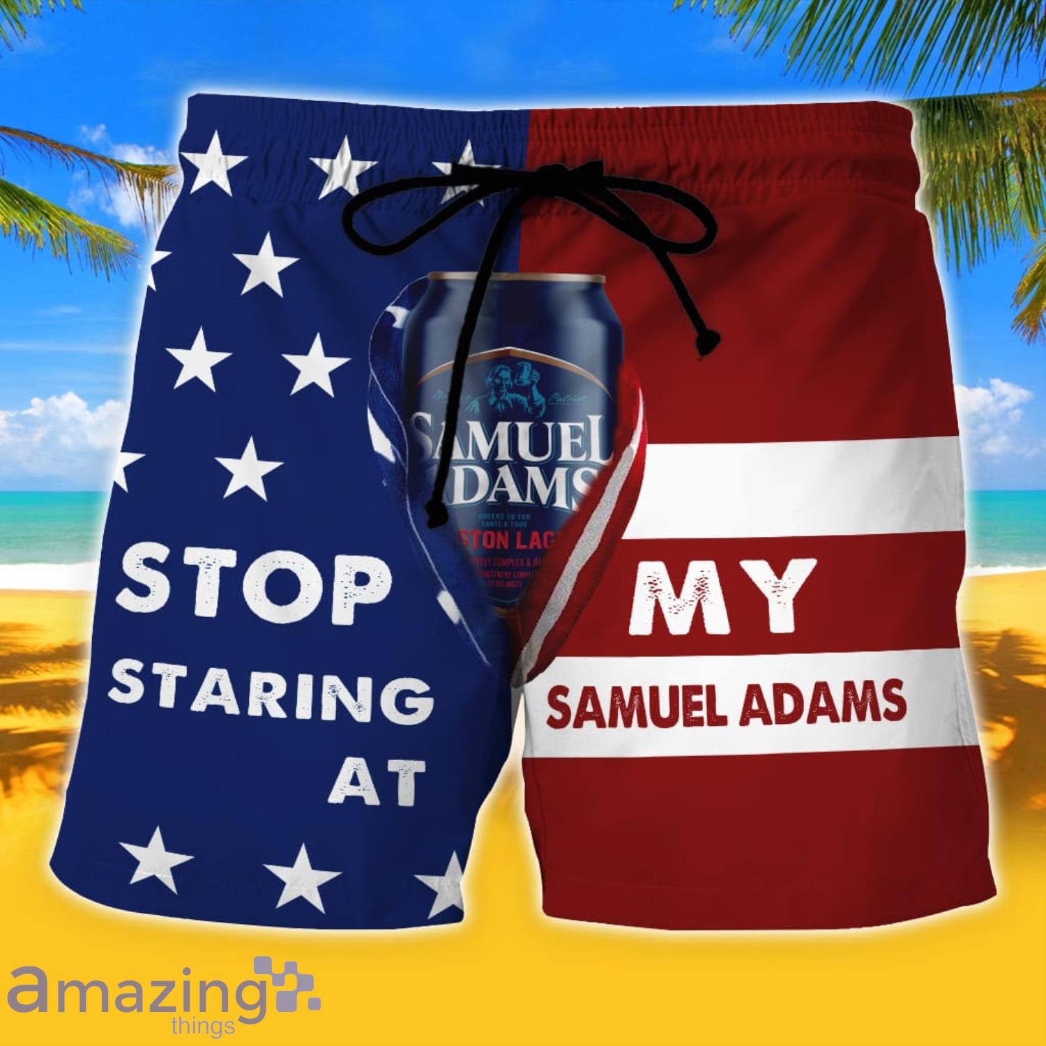 Stop Staring At My Samuel Adams US Flag Beach Short Summer Gift For Men Product Photo 1