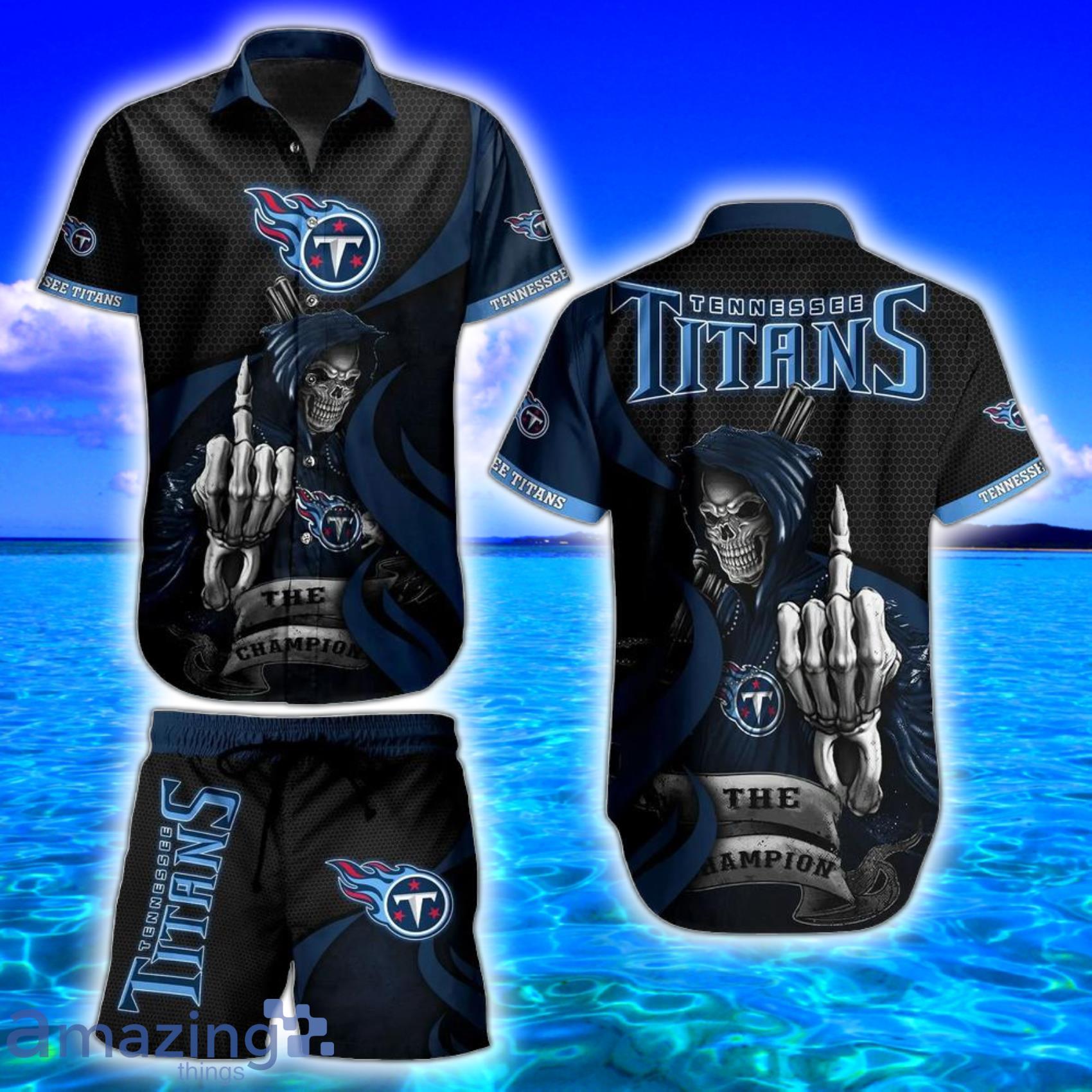 Tennessee Titans Nfl Football The Champion Skull Strong Design Hawaiian Shirt And Beach Short Gift For Men Women Product Photo 1