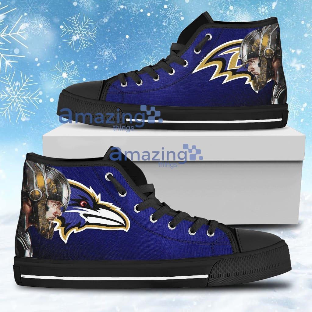 Thor Head Beside Baltimore Ravens High Top Shoes For Men And Women Product Photo 1