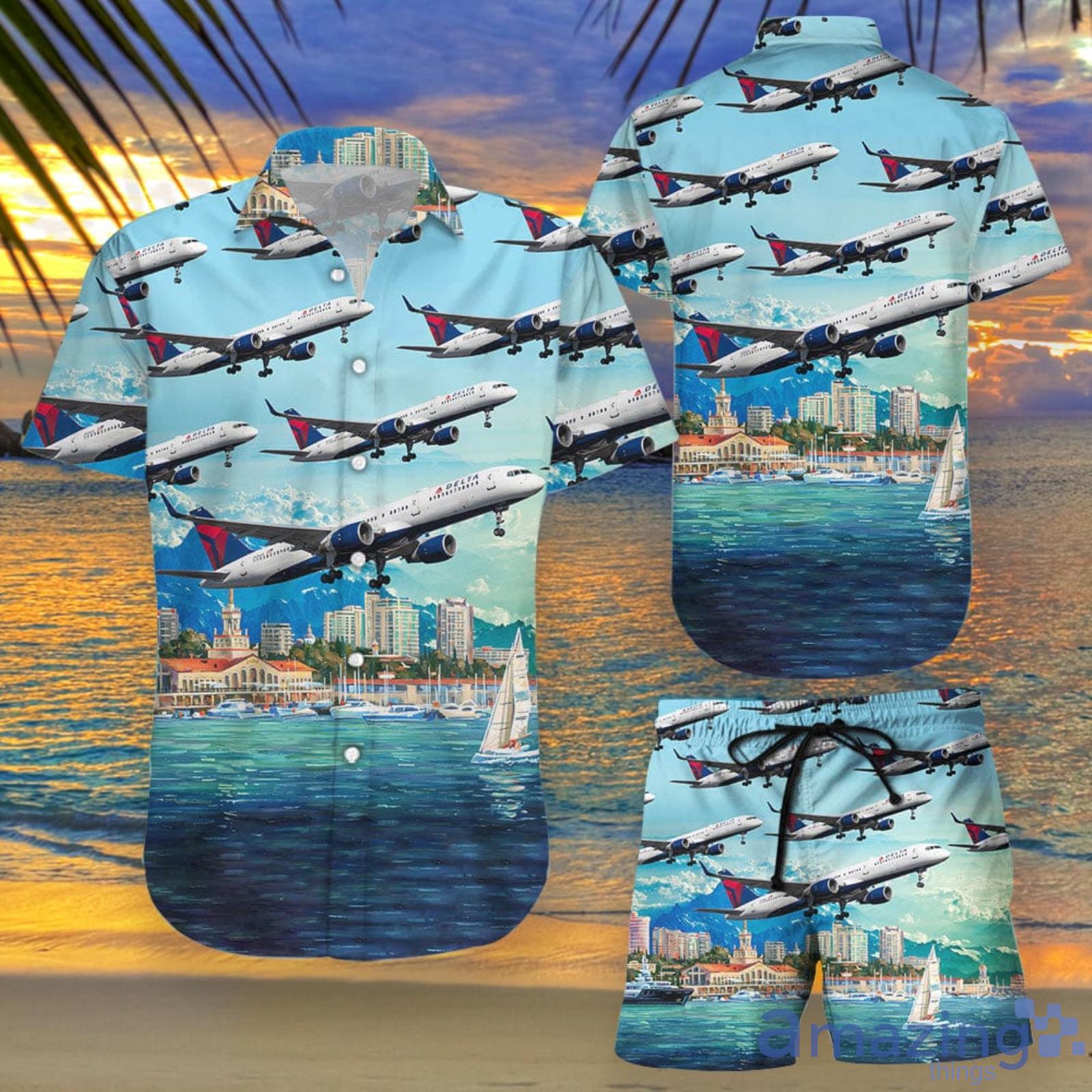 TM Airplane Delta Air Lines Boeing 757  Hawaiian Shirt And Shorts Summer Beach Gift Product Photo 1