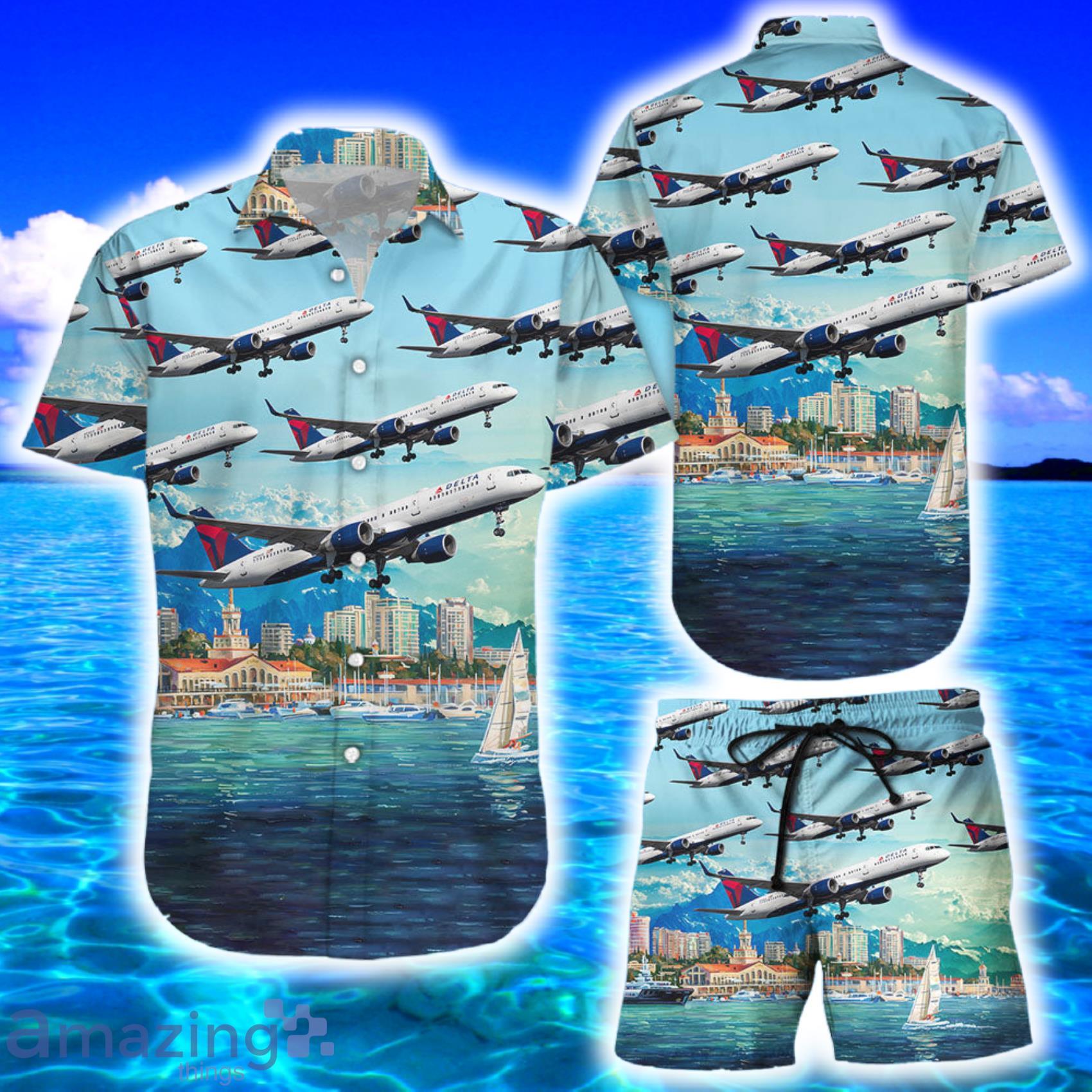 Tm Airplane Hawaiian Shirt Delta Air Lines Boeing 757 AOP Hawaiian Shirt And Bech Short Product Photo 1
