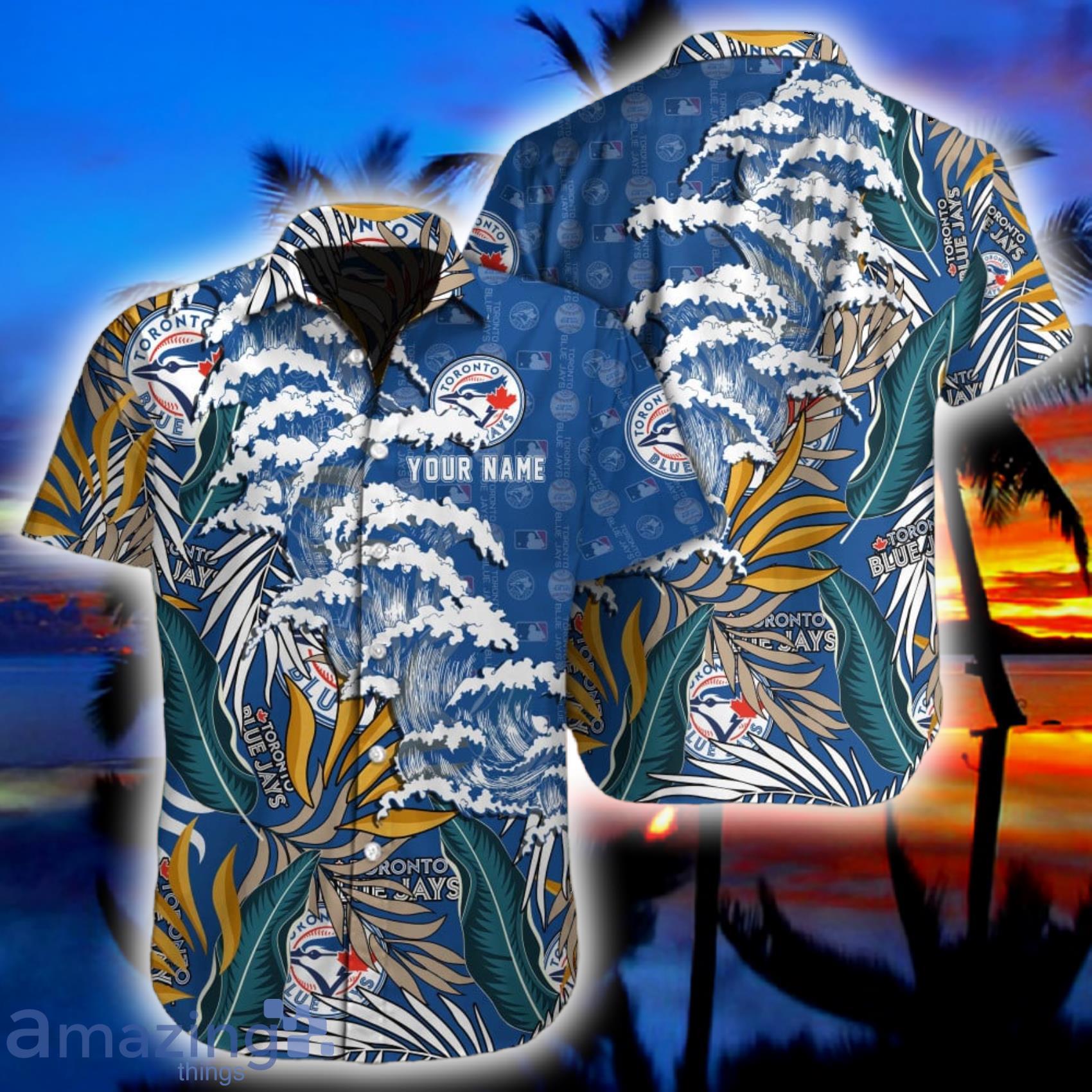 Toronto Blue Jays MLB Custom Name Tropical Flower And Wave Japan Style Hawaiian  Shirt