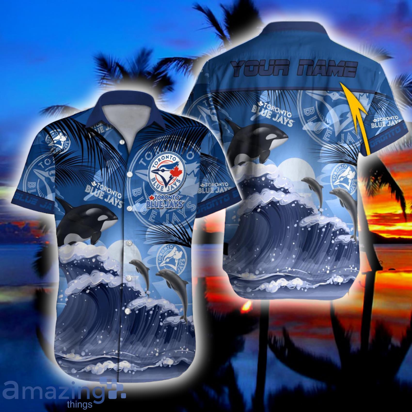 Toronto Blue JaysMLB Custom Name Cute  Dolphin Ocean And Sky Hawaiian shirt Product Photo 1