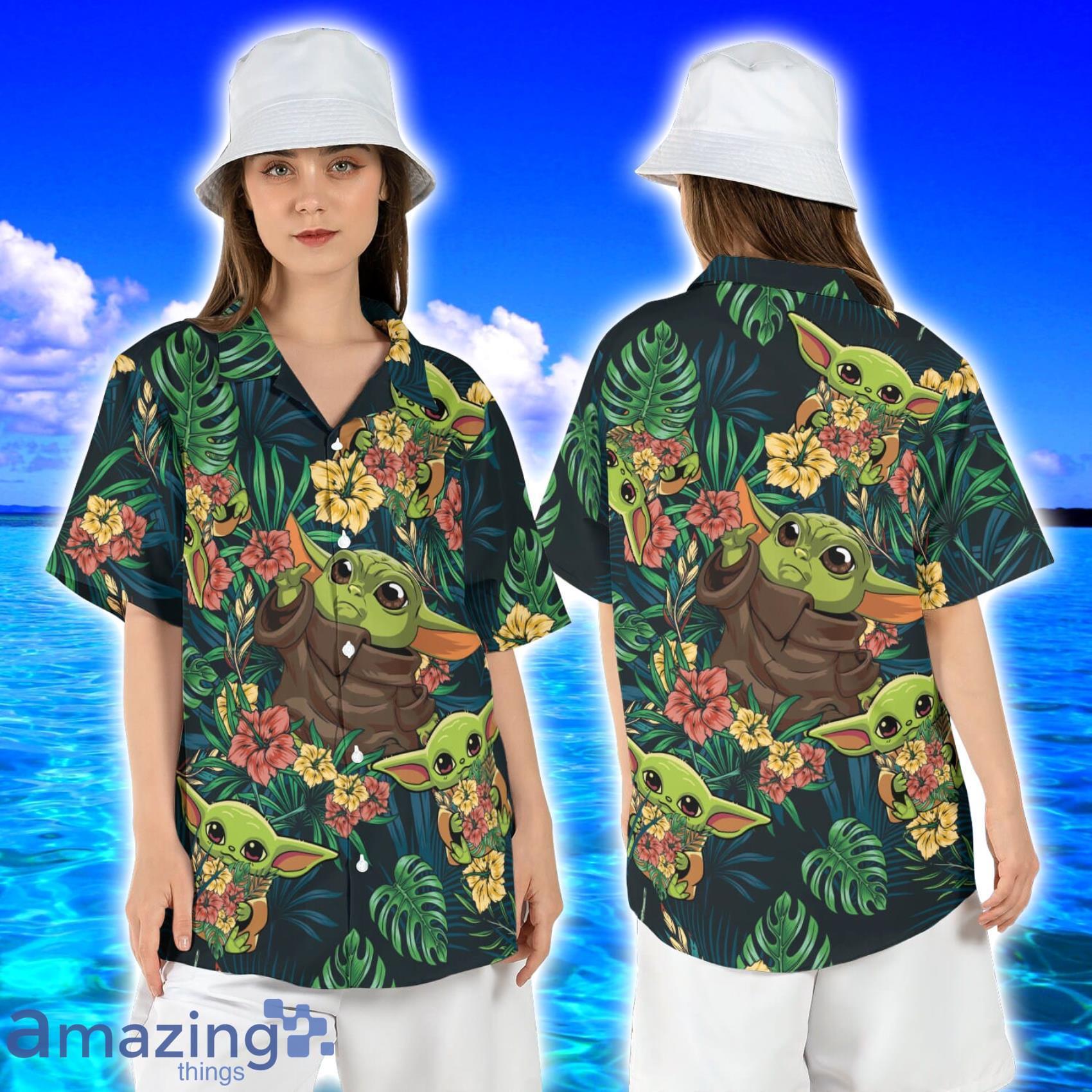 Disney Star Wars Hawaiian Shirt Summer Beach Starwars Baby Yoda Grogu Cute  Tropical Pattern Green Aloha