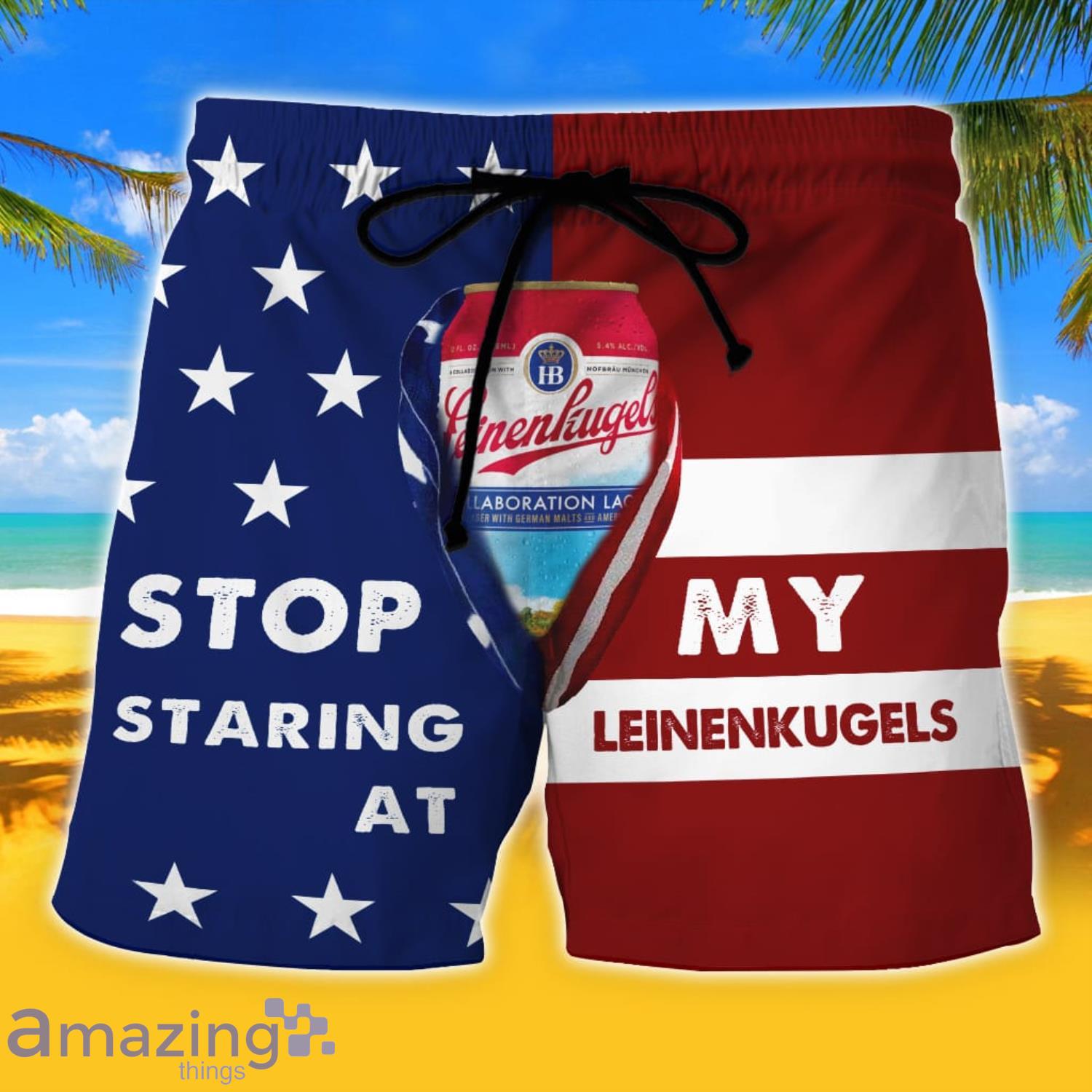 US Flag Stop Staring At My Leinenkugels Beach Short Summer Gift For Men Product Photo 1