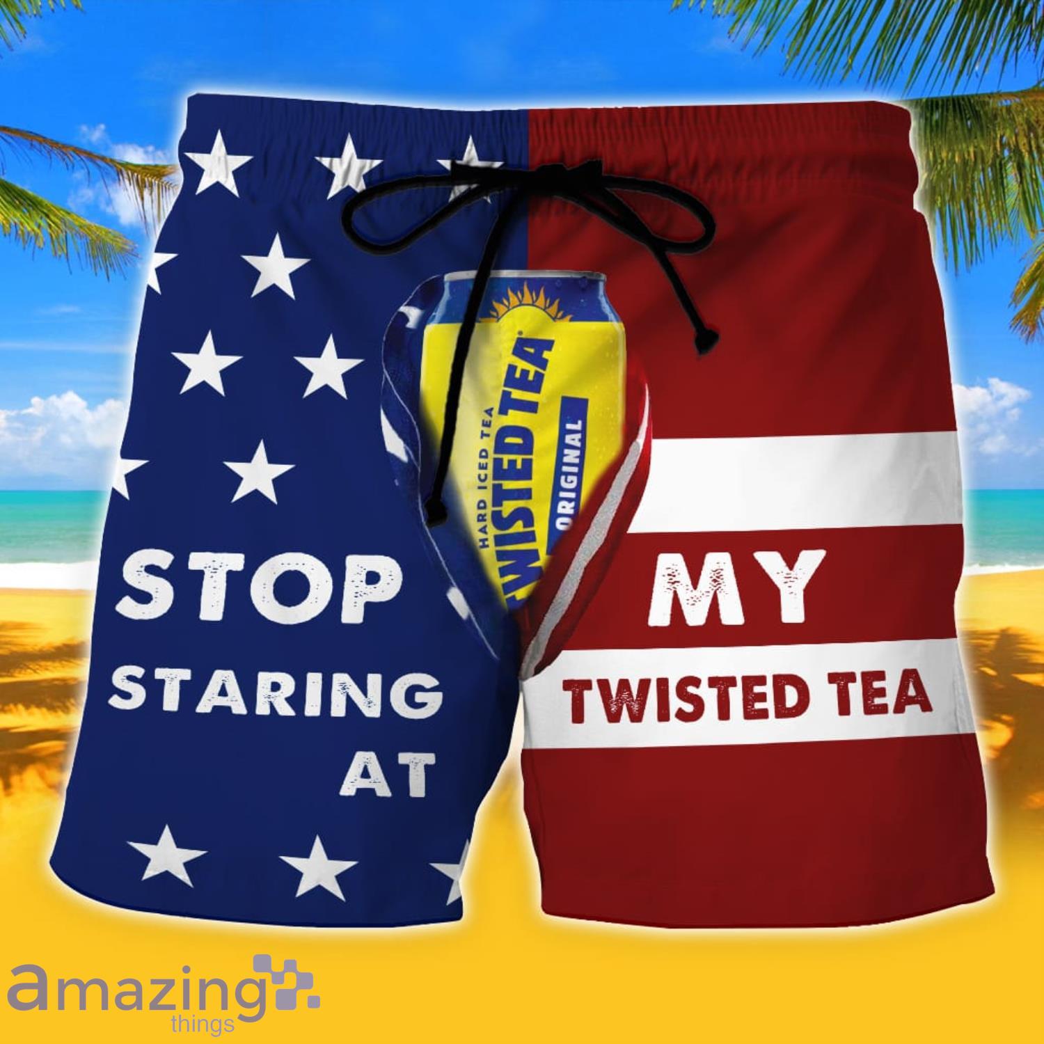 US Flag Stop Staring At My Twisted Tea Beach Short Summer Gift For Men Product Photo 1
