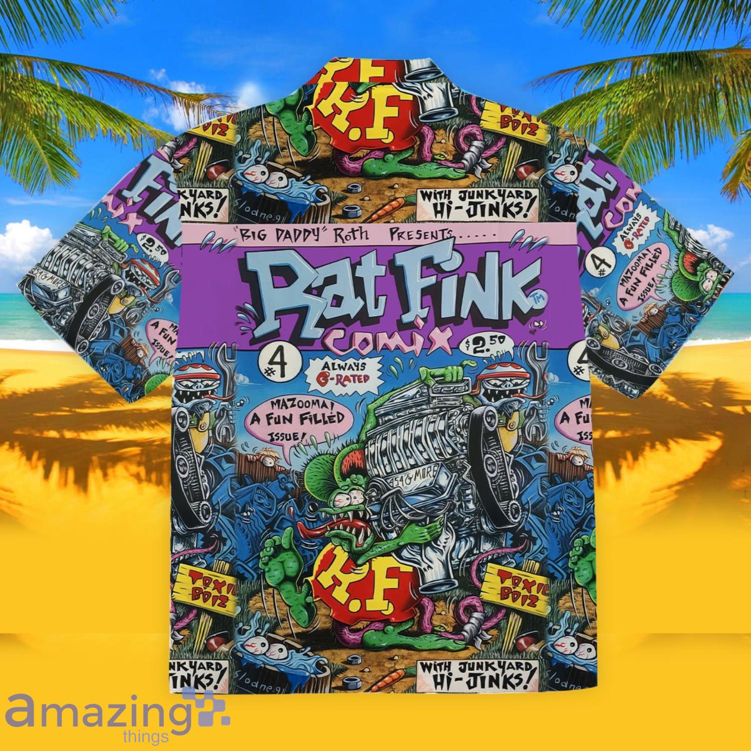 Vintage Rat Fink Rattail Hot Rod Hawaiian Shirt For Men And Women image Vintage Rat Fink Rattail Hot Rod Hawaiian Shirt For Men And Women Product Photo 2