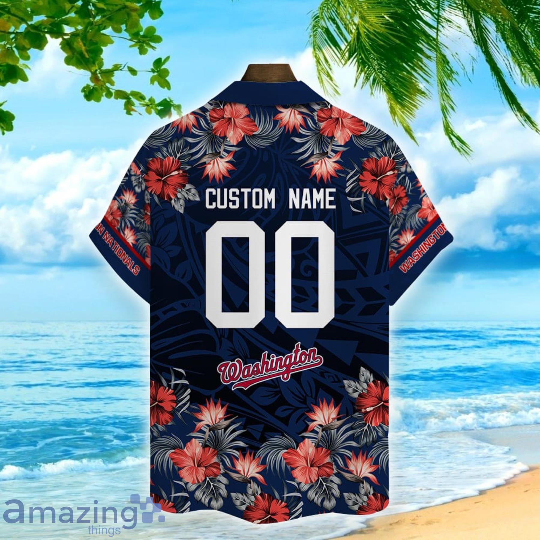 Washington Nationals Polynesian Flower Pattern Hawaiian Shirt