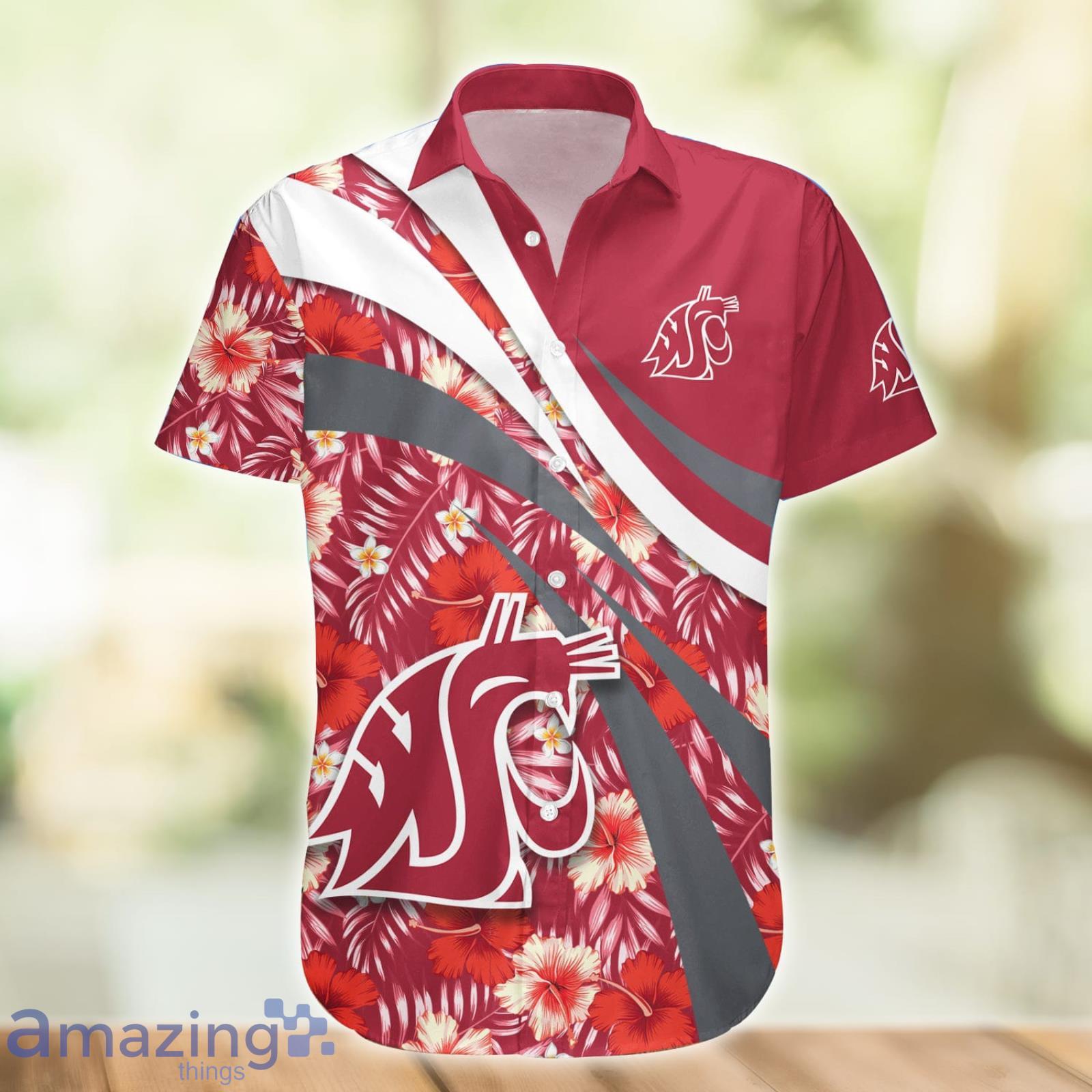 Washington State Cougars NCAA Hibiscus Flower Pattern Aloha Hawaiian Shirt Product Photo 1