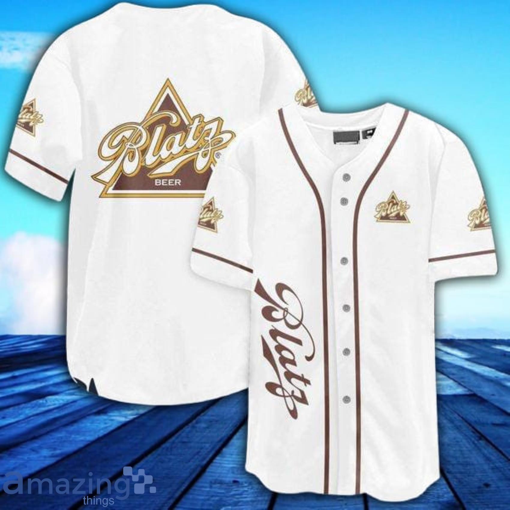 White Blatz Beer AOP Full Print Baseball Jersey Shirt Product Photo 1