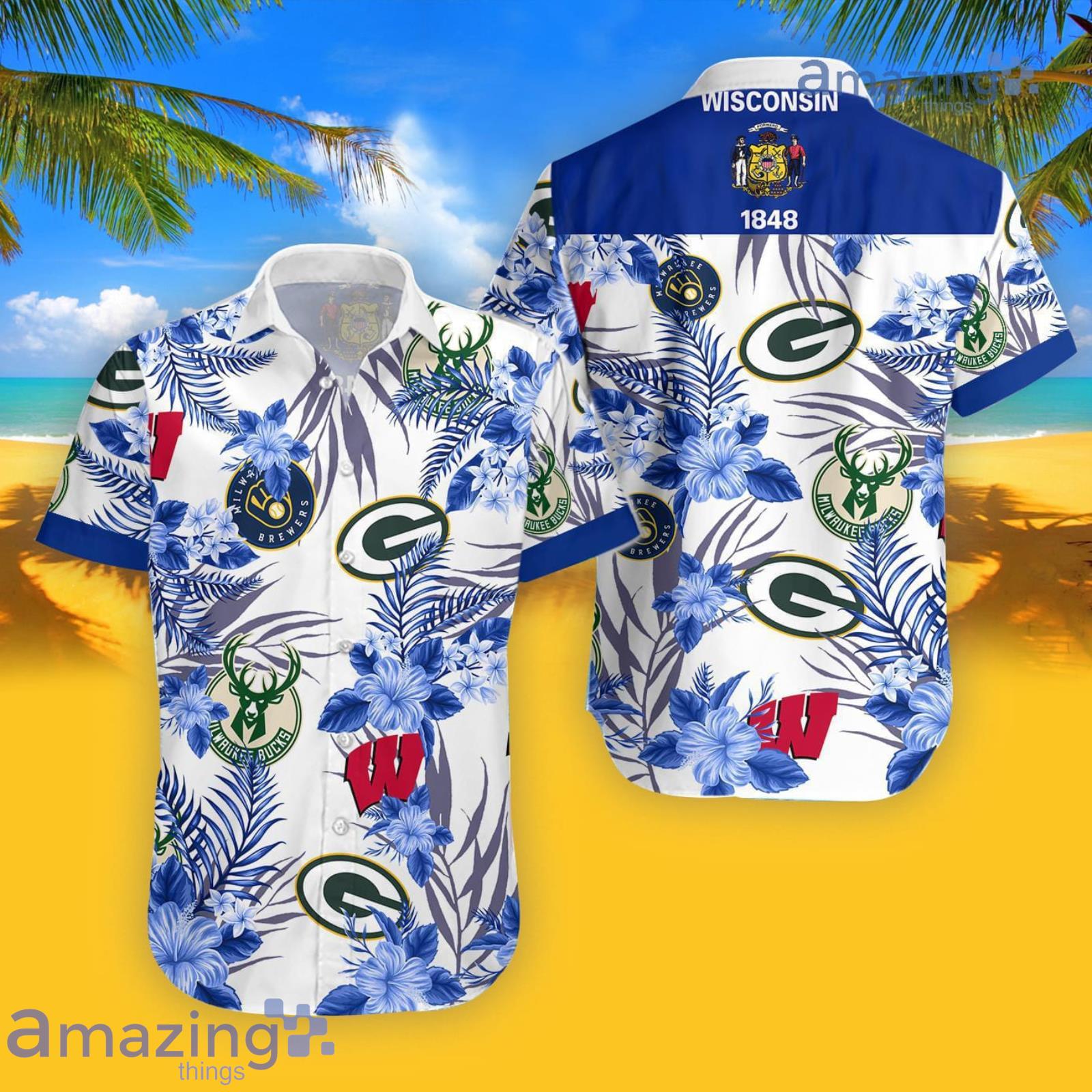 Wisconsin Badgers, Green Bay Packers, Milwaukee Brewers, Milwaukee Bucks  Hawaiian Shirt And Short