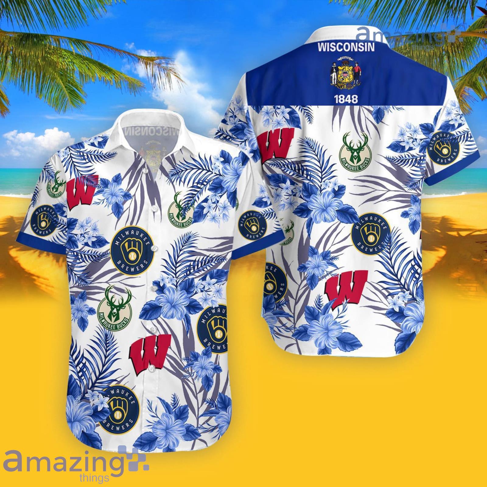 Wisconsin Badgersmilwaukee Brewers Milwaukee Bucks Hawaiian Shirt For Men And Women Product Photo 1
