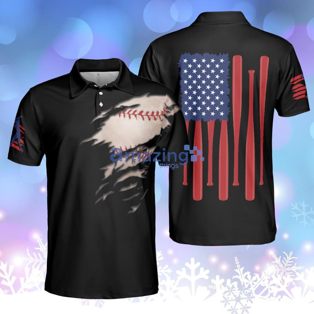 America Baseball Polo Shirt, American Flag Baseball Shirt For Men Product Photo 1