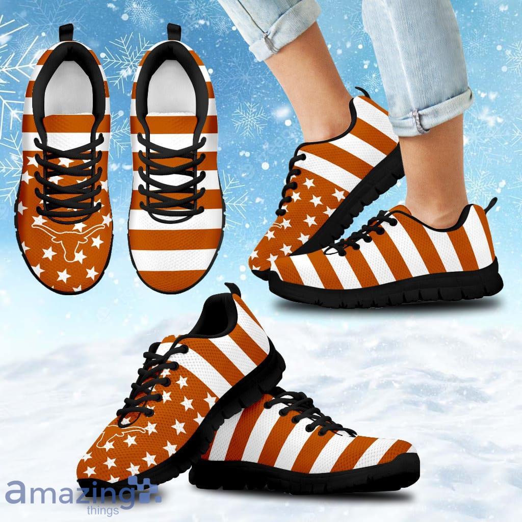 America Flag Logo Bottom Stripes Texas Longhorns Sneakers Shoes Gift For Big Fans Product Photo 1