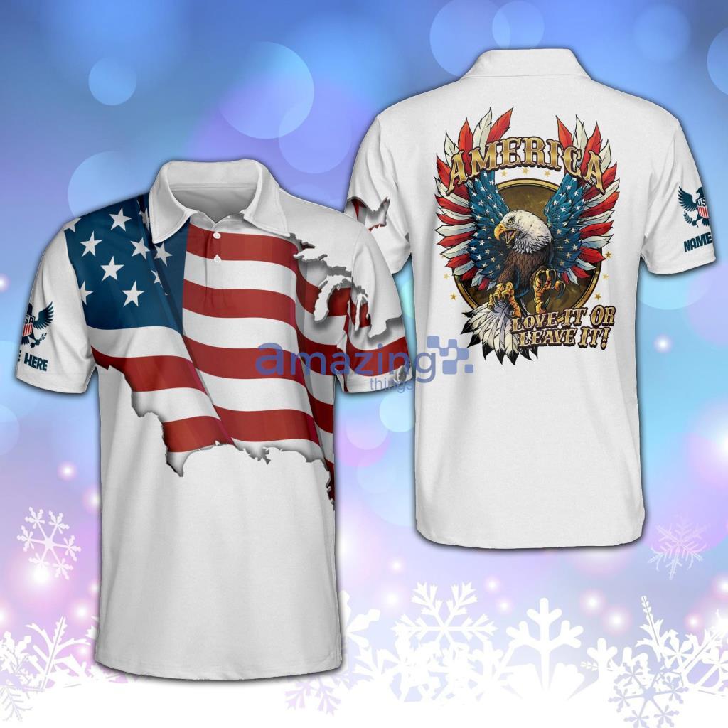 America Love It Or Leave It Eagle US Flag Polo Shirt Product Photo 1