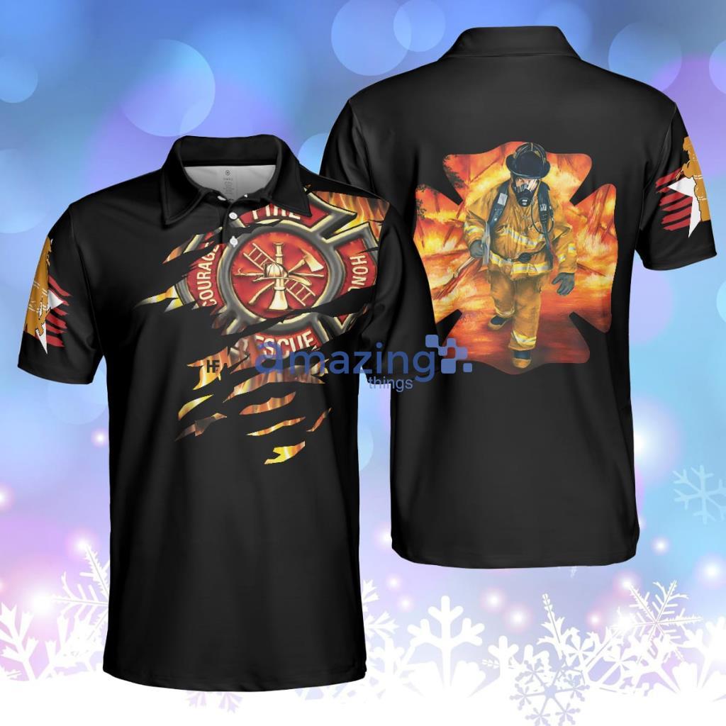 American Firefighter Polo Shirt, Black Firefighter Shirt For Men Product Photo 1