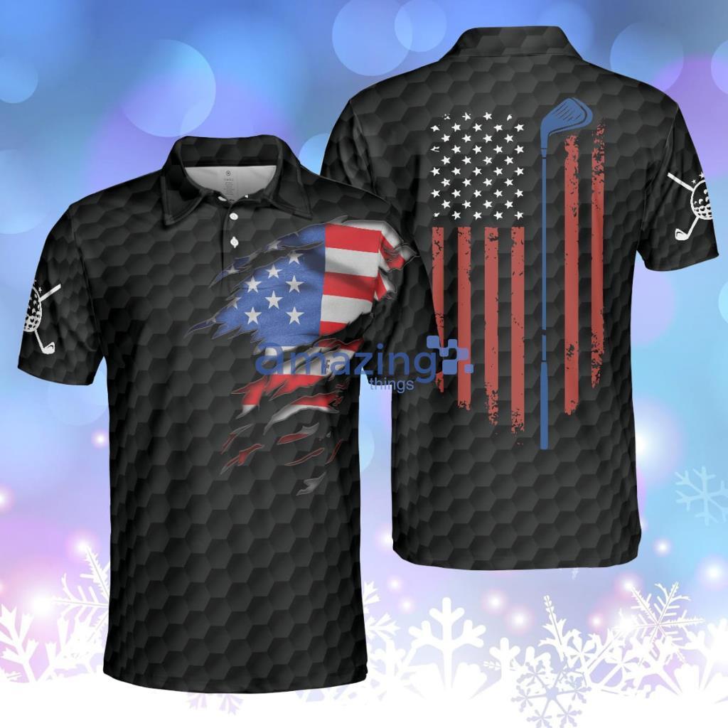 American Flag Teared Golf Pattern Golf Polo Shirt Product Photo 1