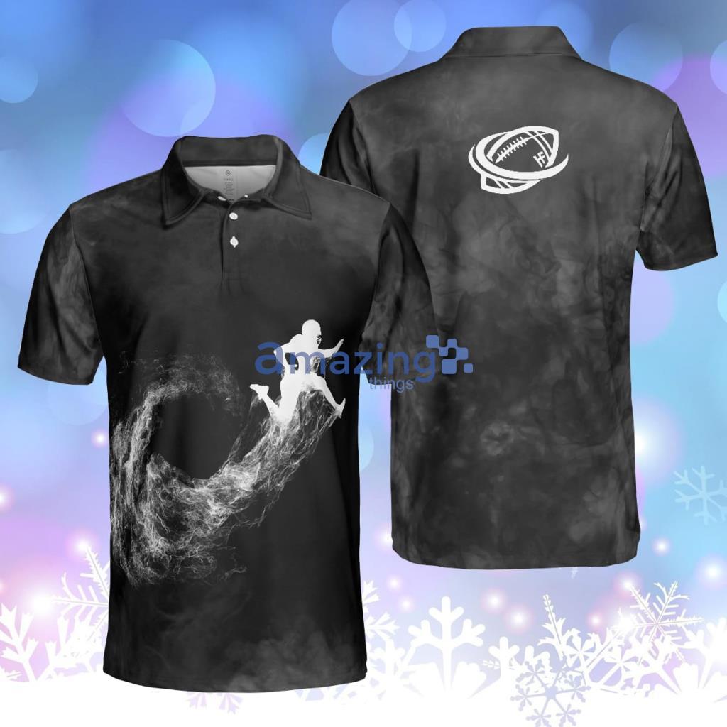 American Football On Smoke Black Theme Background Polo Shirt, Smoke Football Player Polo Shirt Product Photo 1