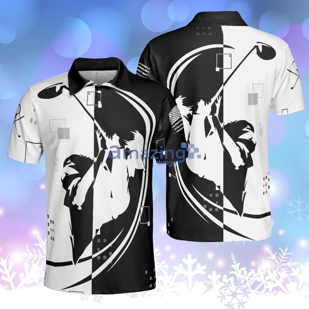 American Golfer Hard Swing US Flag Polo Shirt, Black And White American Flag Polo Shirt Product Photo 1 American Golfer Hard Swing US Flag Polo Shirt, Black And White American Flag Polo Shirt Product Photo 1
