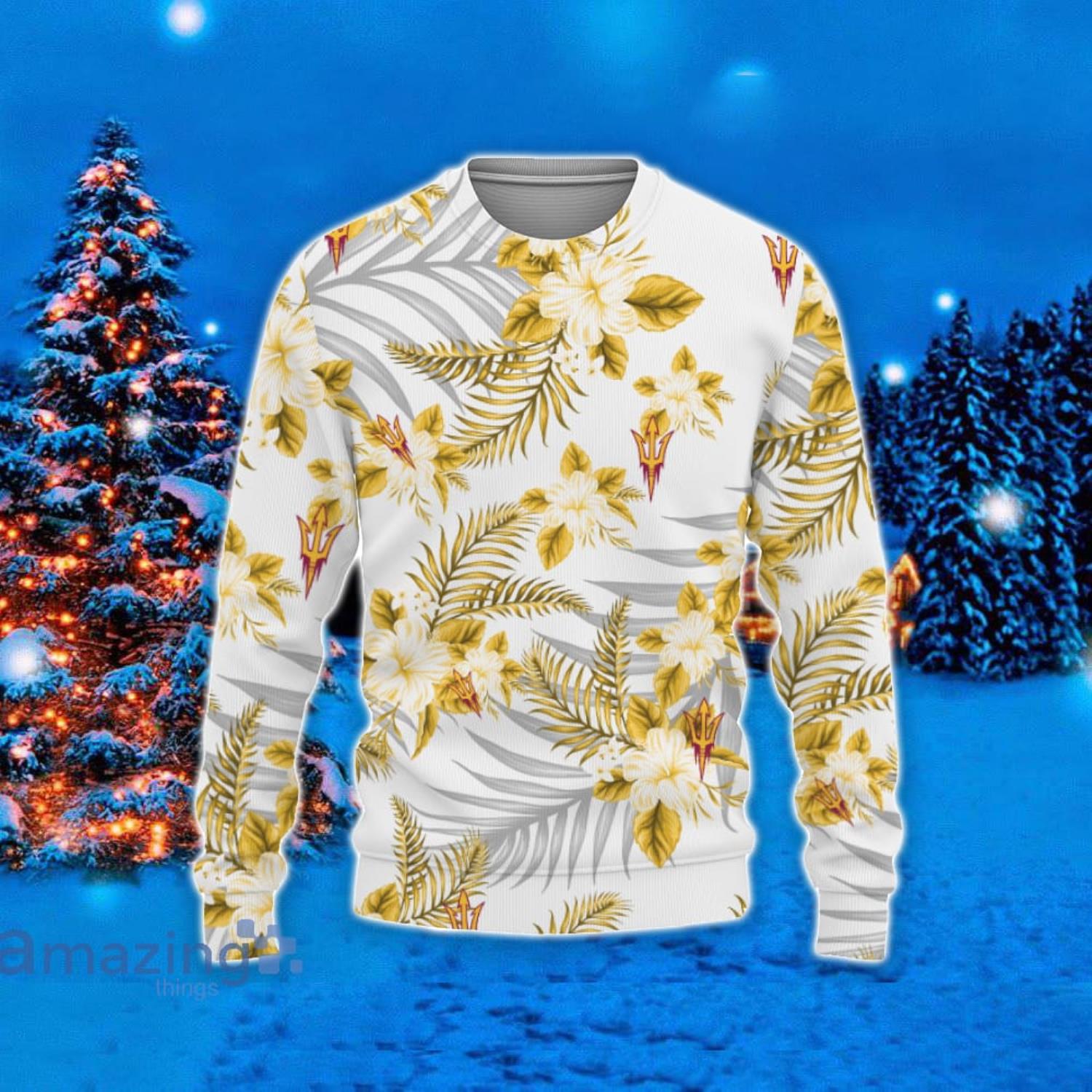 Arizona State Sun Devils Hawaii Tropical Patterns Ugly Christmas Sweater For Fans Product Photo 1 Arizona State Sun Devils Hawaii Tropical Patterns Ugly Christmas Sweater For Fans Product Photo 1
