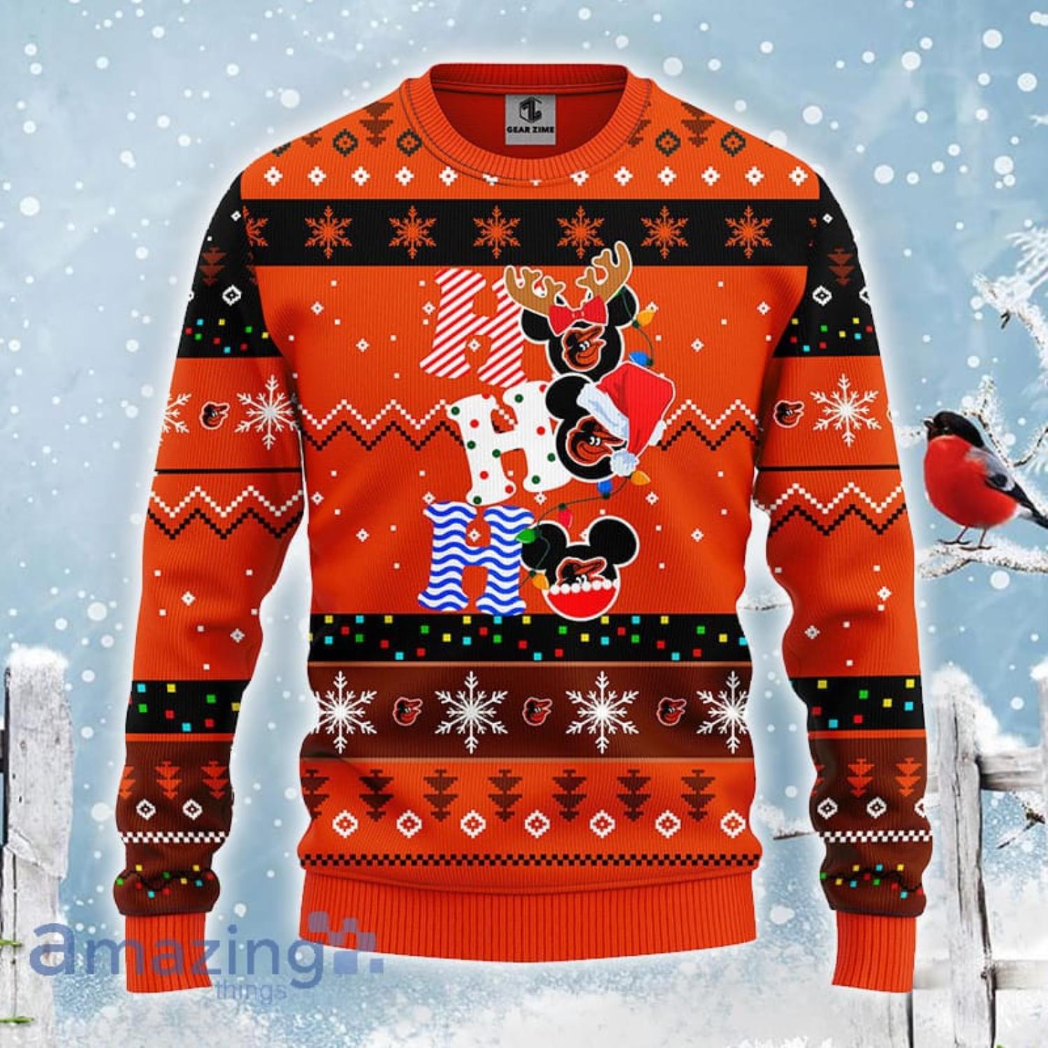Baltimore Orioles MLB Team HoHoHo Mickey Funny Christmas Gift Ugly Christmas Sweater Product Photo 1