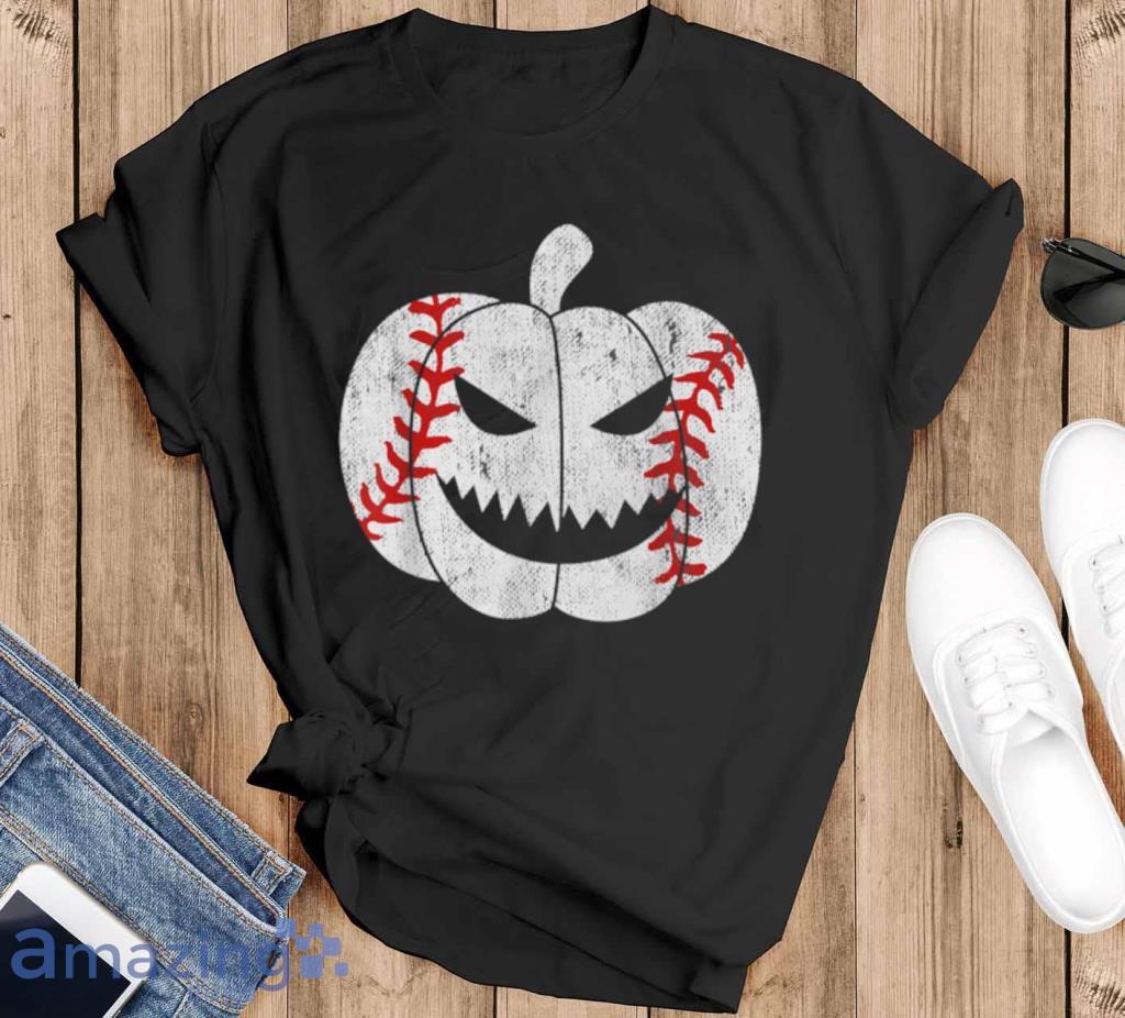 Creepy Pumpkin Face Halloween Lovers' Unisex Baseball T-Shirt