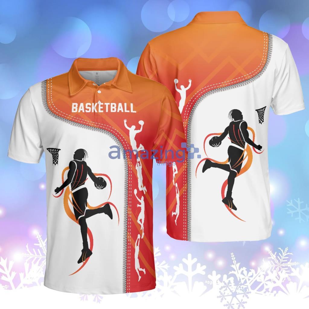 Basketball Life Polo Shirt, White Basketball Themed Shirt For Adults Product Photo 1