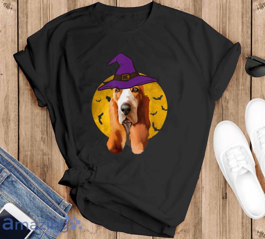 Basset Hound Witch Hat Funny Halloween Dog Lover T Shirt Product Photo 1