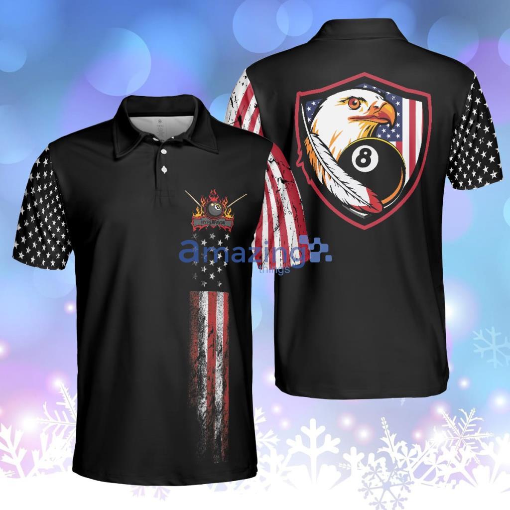 Billiards Eagle American Flag Black Polo Shirt, 8-ball Black Theme Polo Shirt Product Photo 1