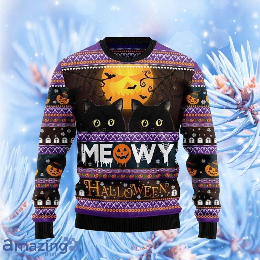 Black Cat Meowy Halloween Ugly Christmas Sweater 3D Gift For Men And Women Product Photo 1