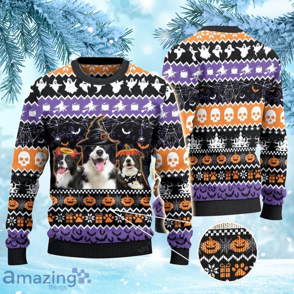 Border Collie Dog Lovers Halloween Night Ugly Christmas Sweater 3D Gift For Men And Women Product Photo 1