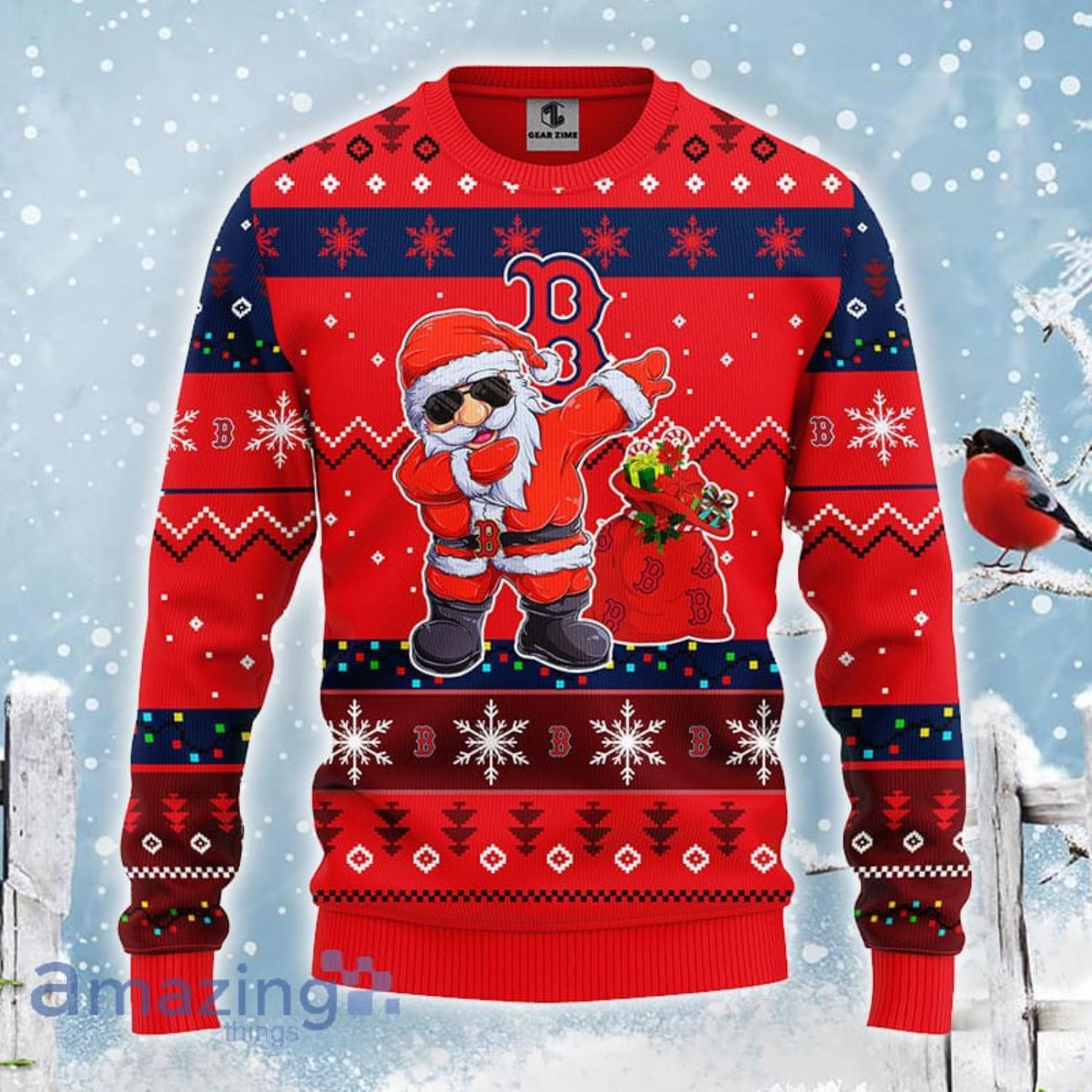 Christmas Gift Boston Red Sox Dabbing Santa 3D Ugly Christmas