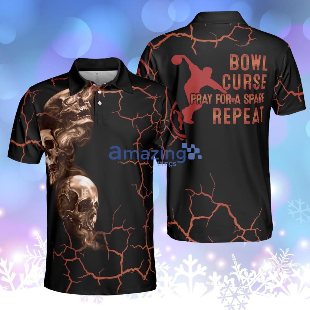 Bowl Curse Polo Shirt, Skull Bowling Polo Shirt Design For Bowlers, Spooky Halloween Bowling Product Photo 1