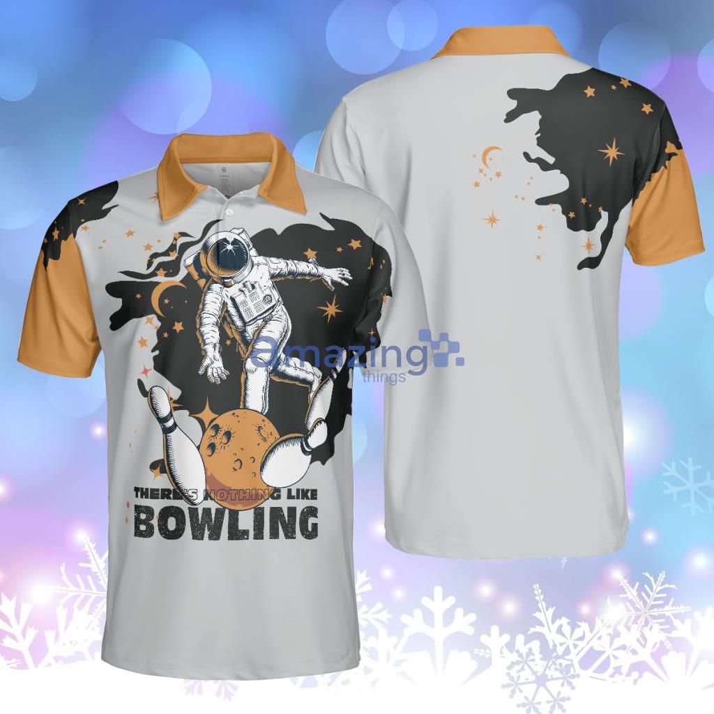 Bowling Astronaut In Space Polo Shirt, White And Gold Bowling Shirt Product Photo 1 Bowling Astronaut In Space Polo Shirt, White And Gold Bowling Shirt Product Photo 1