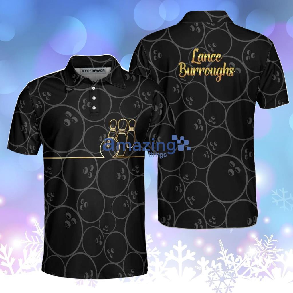 Bowling Pattern And Golden Name Personalized Polo Shirt Product Photo 1