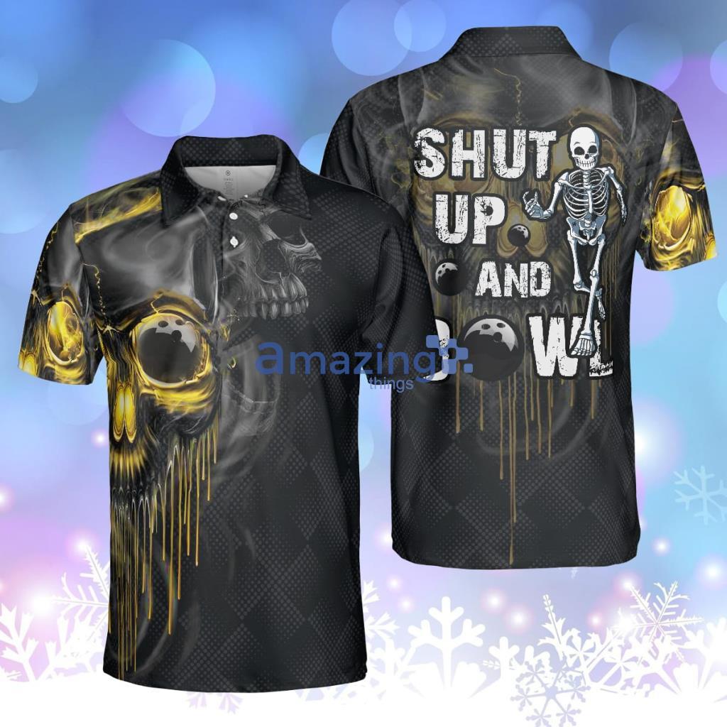 Bowling Shut Up Polo Shirt, Scary Halloween Gift Idea For Male Bowlers, Skull Bowling Polo Shirt Product Photo 1