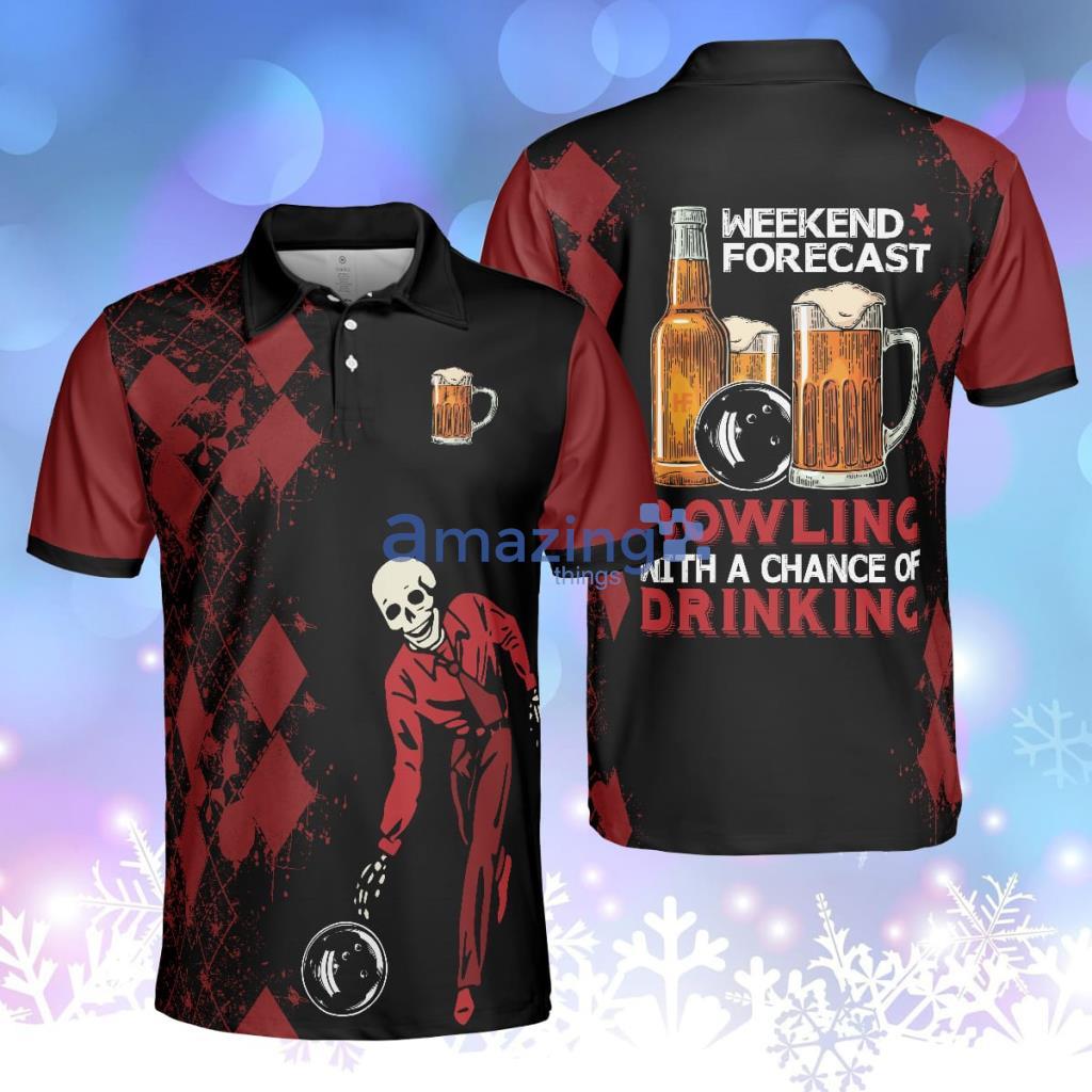 Bowling With A Chance Of Drinking Polo Shirt, Red And Black Bowling Shirt For Men, Bowling Beer Polo Shirt Product Photo 1