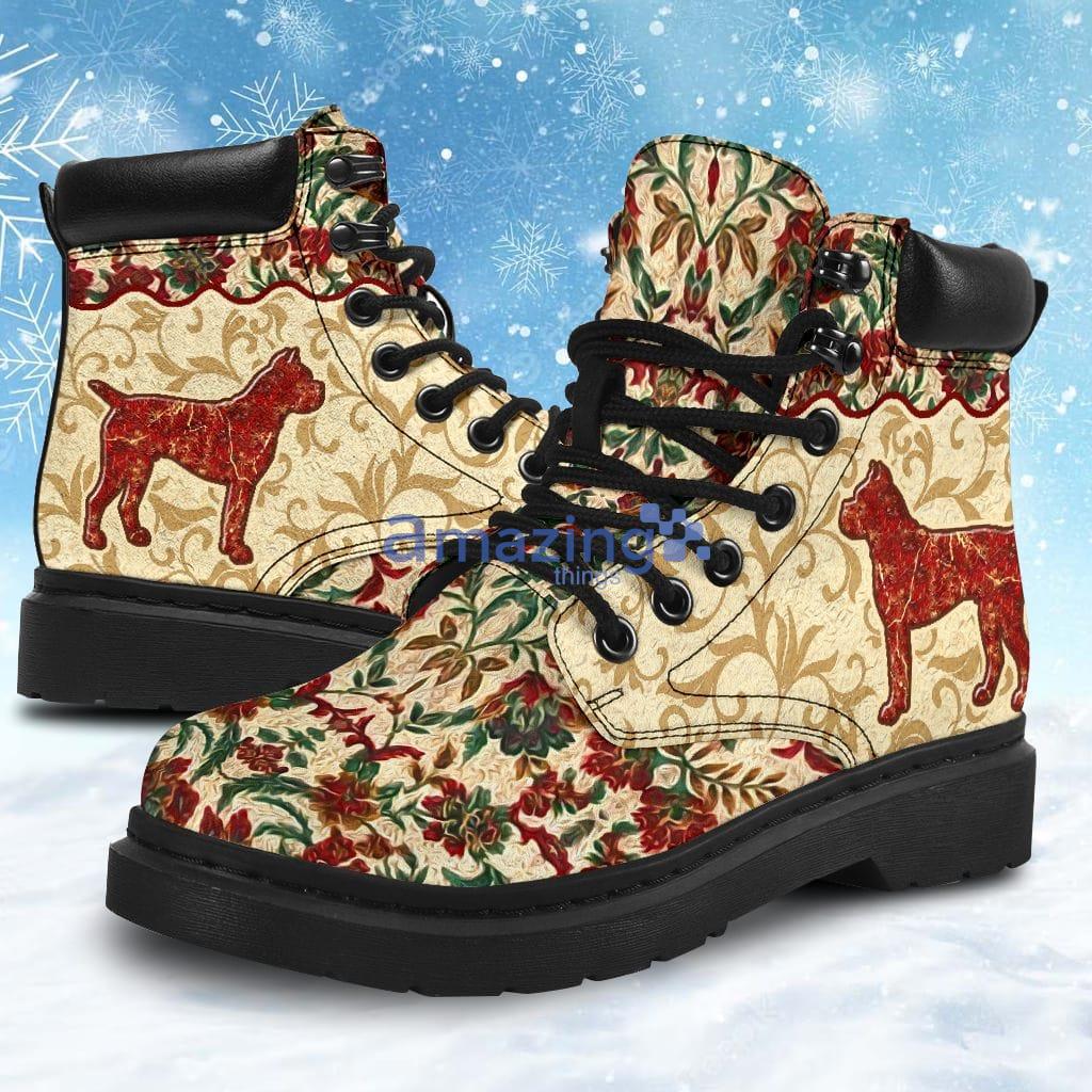 Boxer Dog Flower Red Classic Vintage Boots, Vegan Leather Boots Shoes, Gift For Women And Men Hiking Product Photo 1