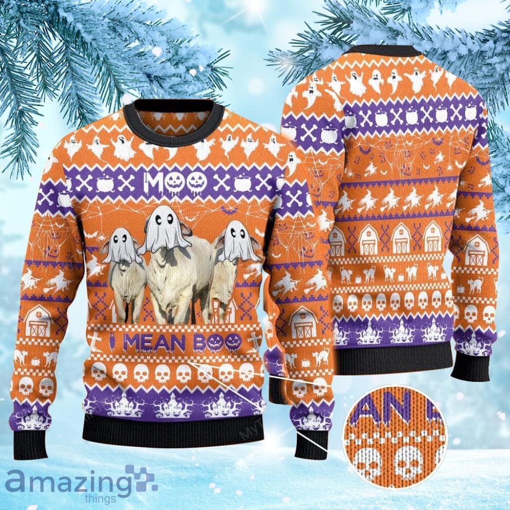 Brahman Cattle Lovers Halloween Gift Moo I Mean Boo Ugly Christmas Sweater 3D Gift For Men And Women Product Photo 1