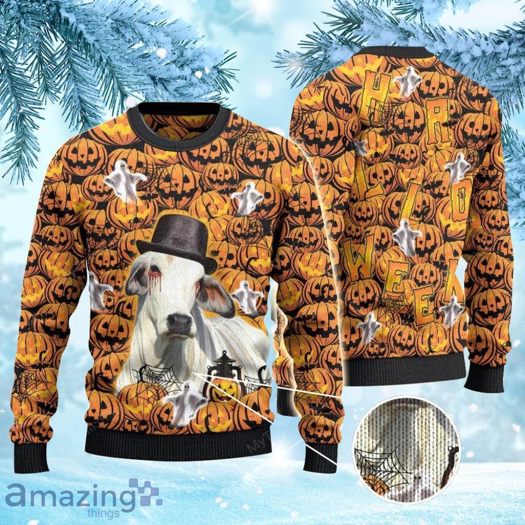 Brahman Cattle Lovers Halloween Pumpkin Ugly Christmas Sweater 3D Gift For Men And Women Product Photo 1