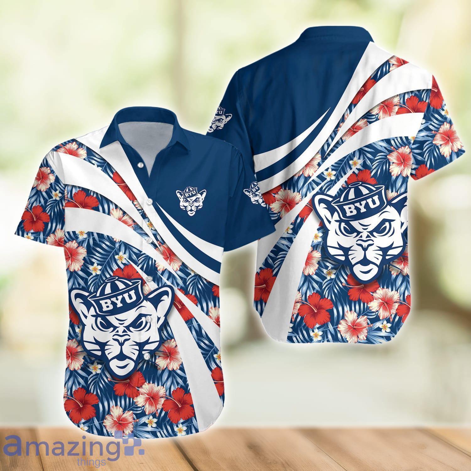BYU Cougars NCAA Hibiscus Flower Pattern Aloha Hawaiian Shirt image BYU Cougars NCAA Hibiscus Flower Pattern Aloha Hawaiian Shirt Product Photo 2